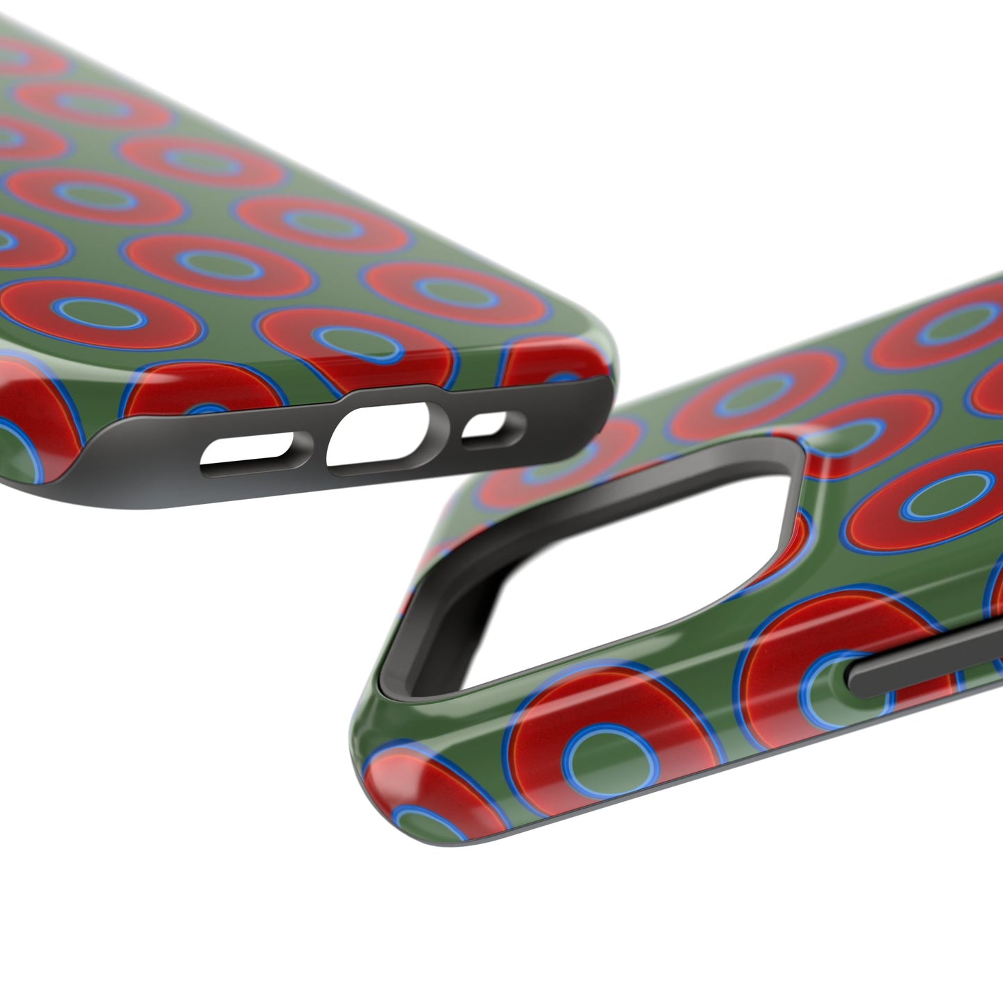 Impact-Resistant Lumpy Donut Case - red vivid donut print w/dark green background