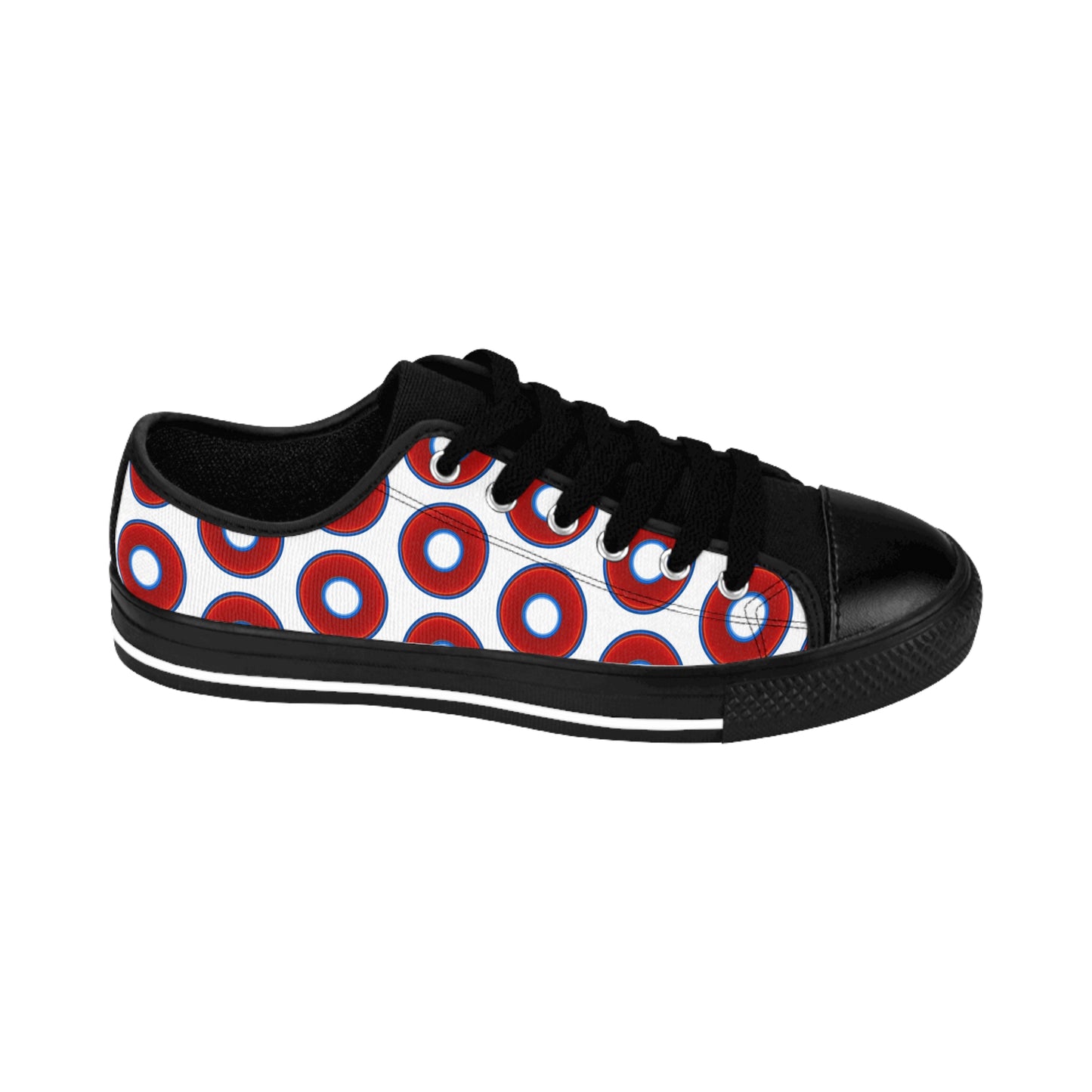 Men's Cushiony Convectors - Low Top - large red vivid donut print w/white background