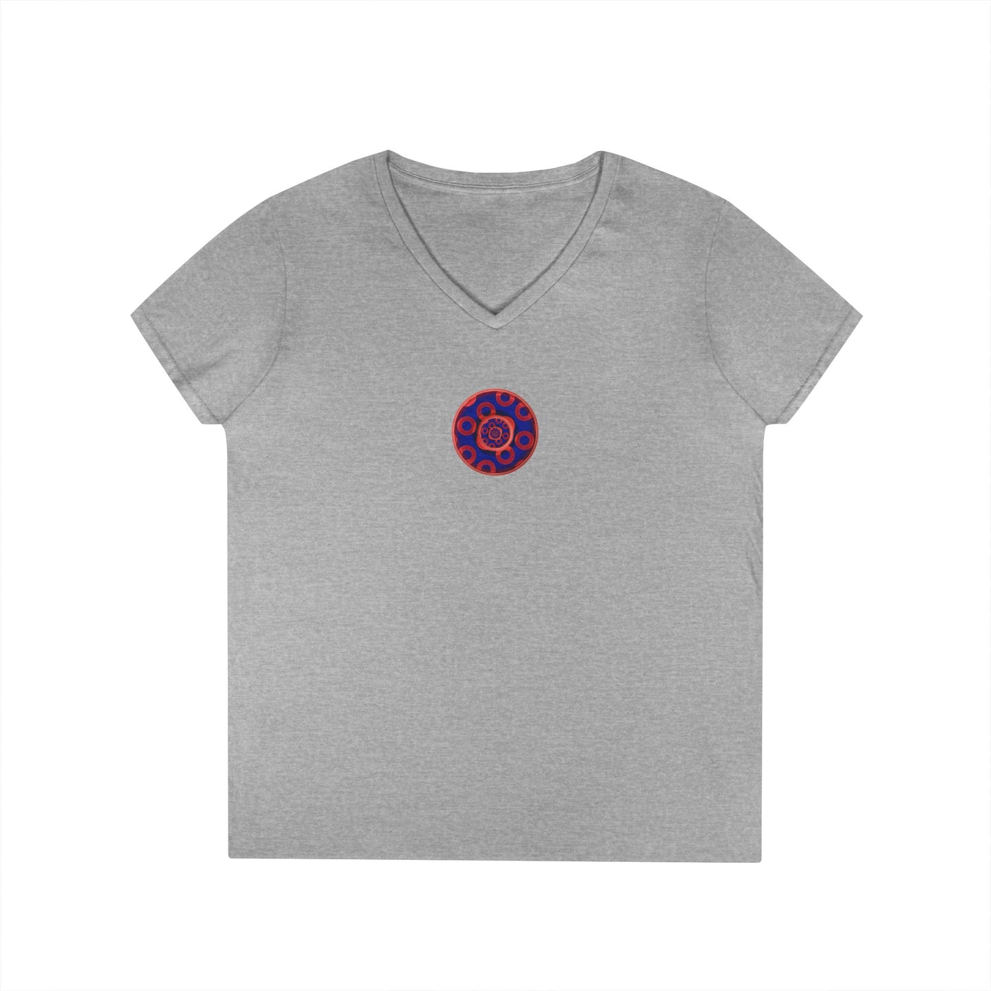 Women's Donut V-Neck Tee - "Paradox Kaleidoscope Donuts" - rustic donut w/ - variant 2