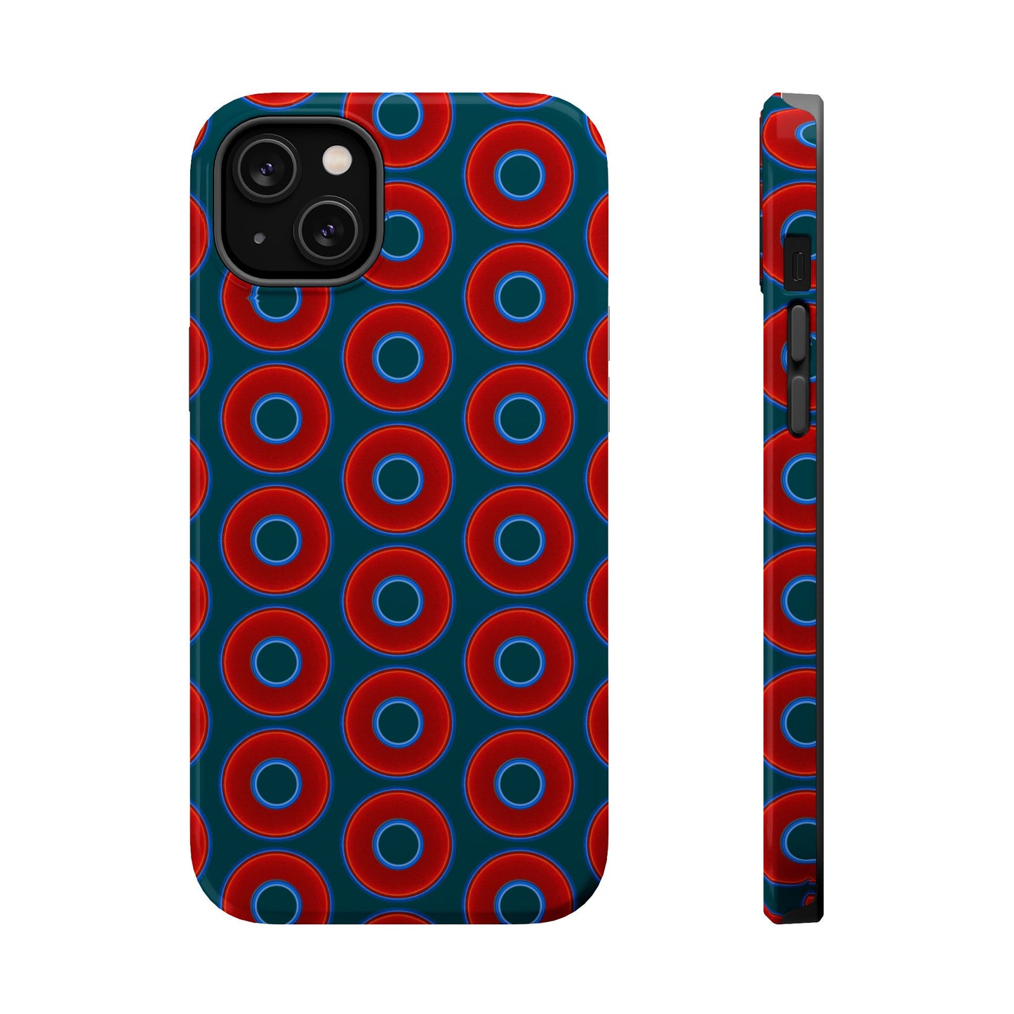 Magnetic Tough Donut Case - red vivid donut print w/midnight green background