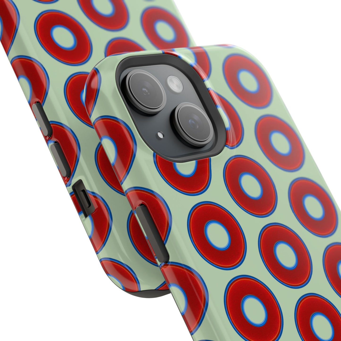 Impact-Resistant Lumpy Donut Case - red vivid donut print w/seafoam green background