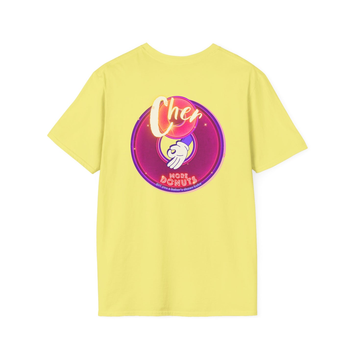 Classic Donut Tee - Unisex Soft-Style - "Cher-ing is Caring" - series 1.0  - variant 1 - magenta donuts [*charitable donut]