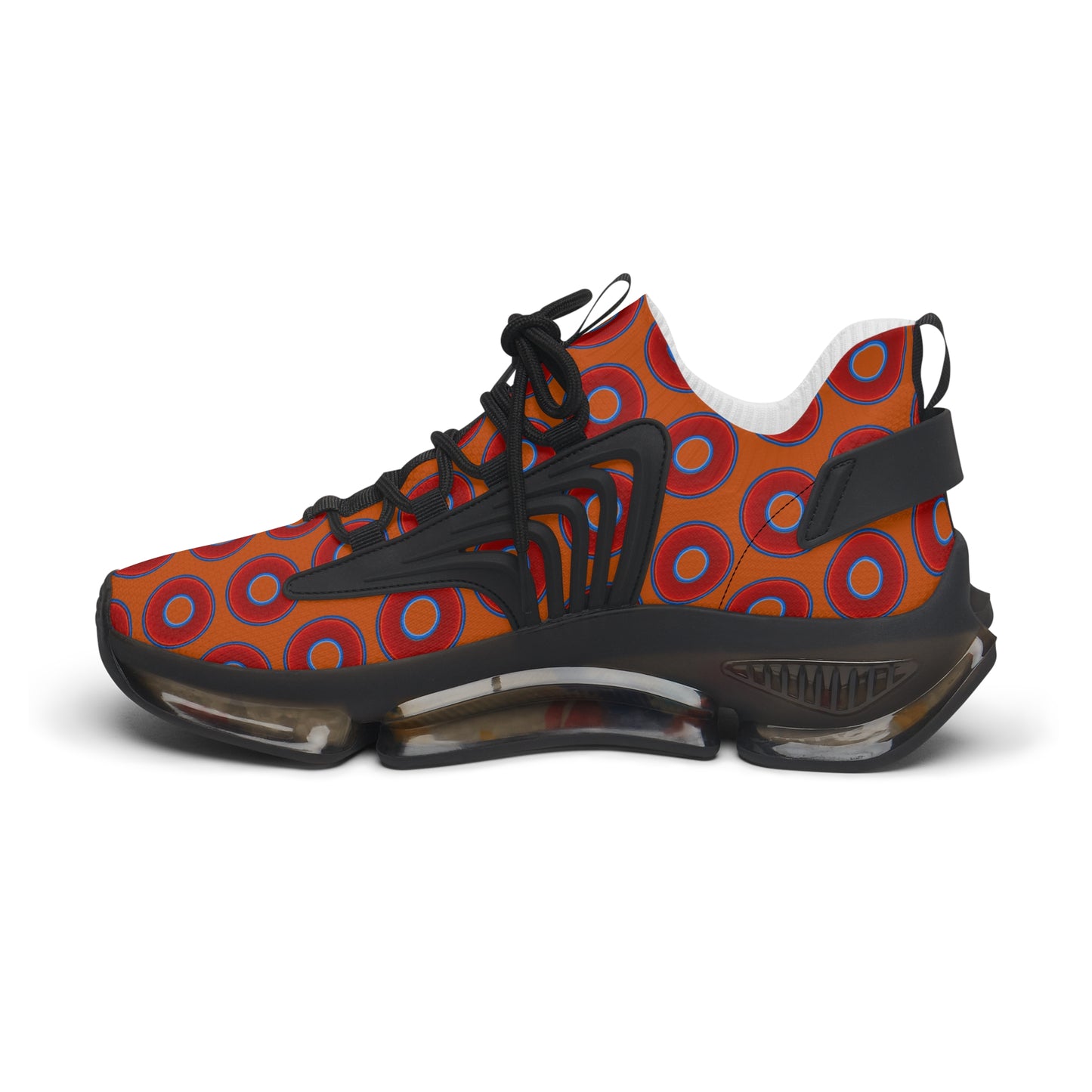 Donut Kicks - red vivid donut print w/dark orange background