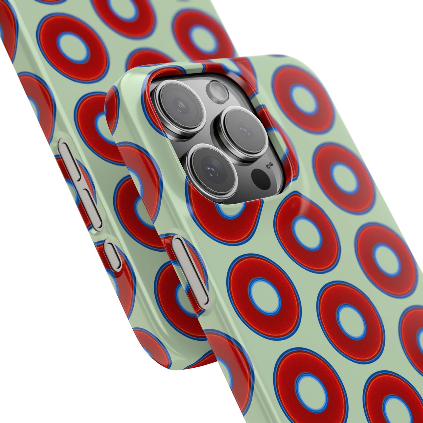 Lumpy Donut Snap Case - red vivid donut print w/seafoam green background