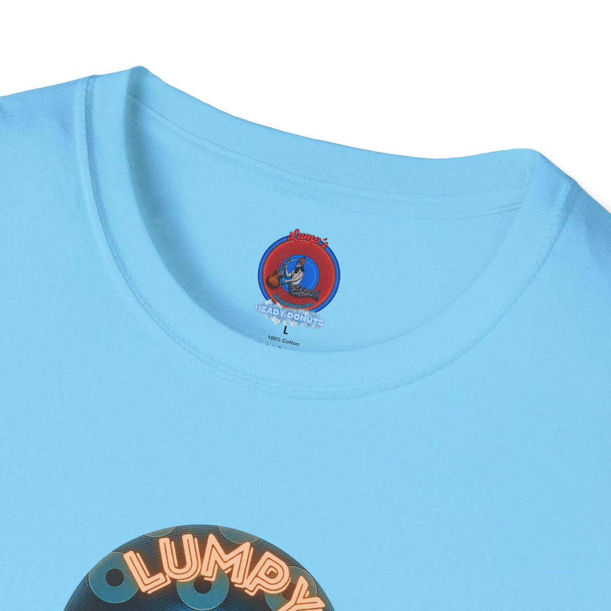 Coffee Traders Tee - Unisex Soft-Style - "Tasty Coffee" - paradoxical donut/cubed blue donut - variant 2 - logo front/It's Ice Cube's back