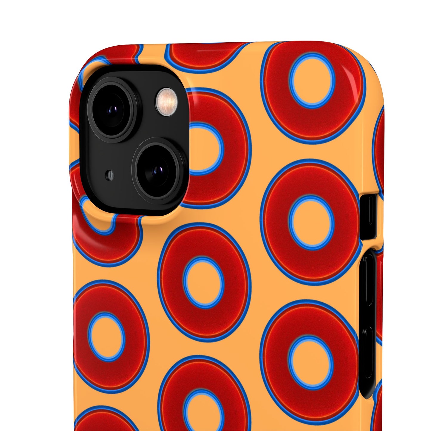 Lumpy Donut Snap Case - red vivid donut print w/creamcicle orange background