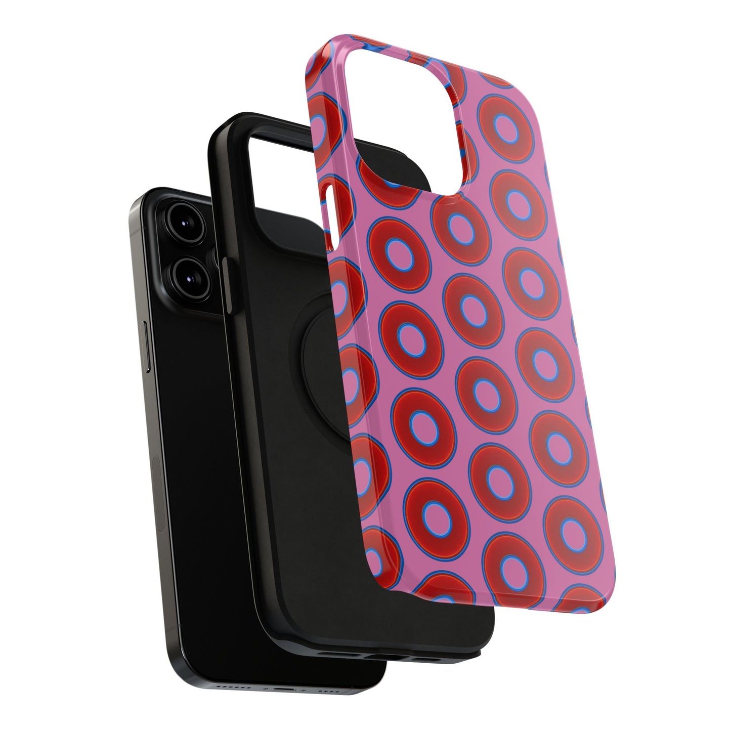 Impact-Resistant Lumpy Donut Case - red vivid donut print w/pink background