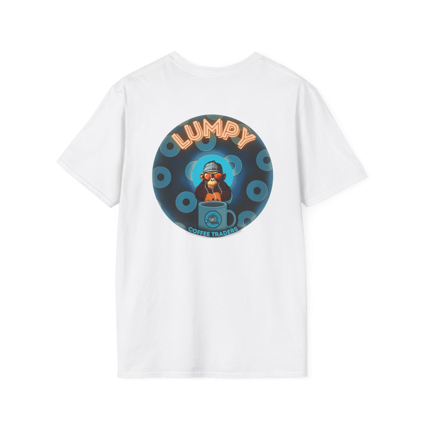 Coffee Traders Tee - Unisex Soft-Style - "Tasty Coffee" - paradoxical donut/cubed blue donut - variant 1 - It's Ice Cube's front/logo back