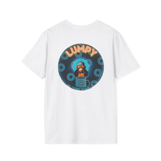 Coffee Traders Tee - Unisex Soft-Style - "Tasty Coffee" - paradoxical donut/cubed blue donut - variant 1 - It's Ice Cube's front/logo back