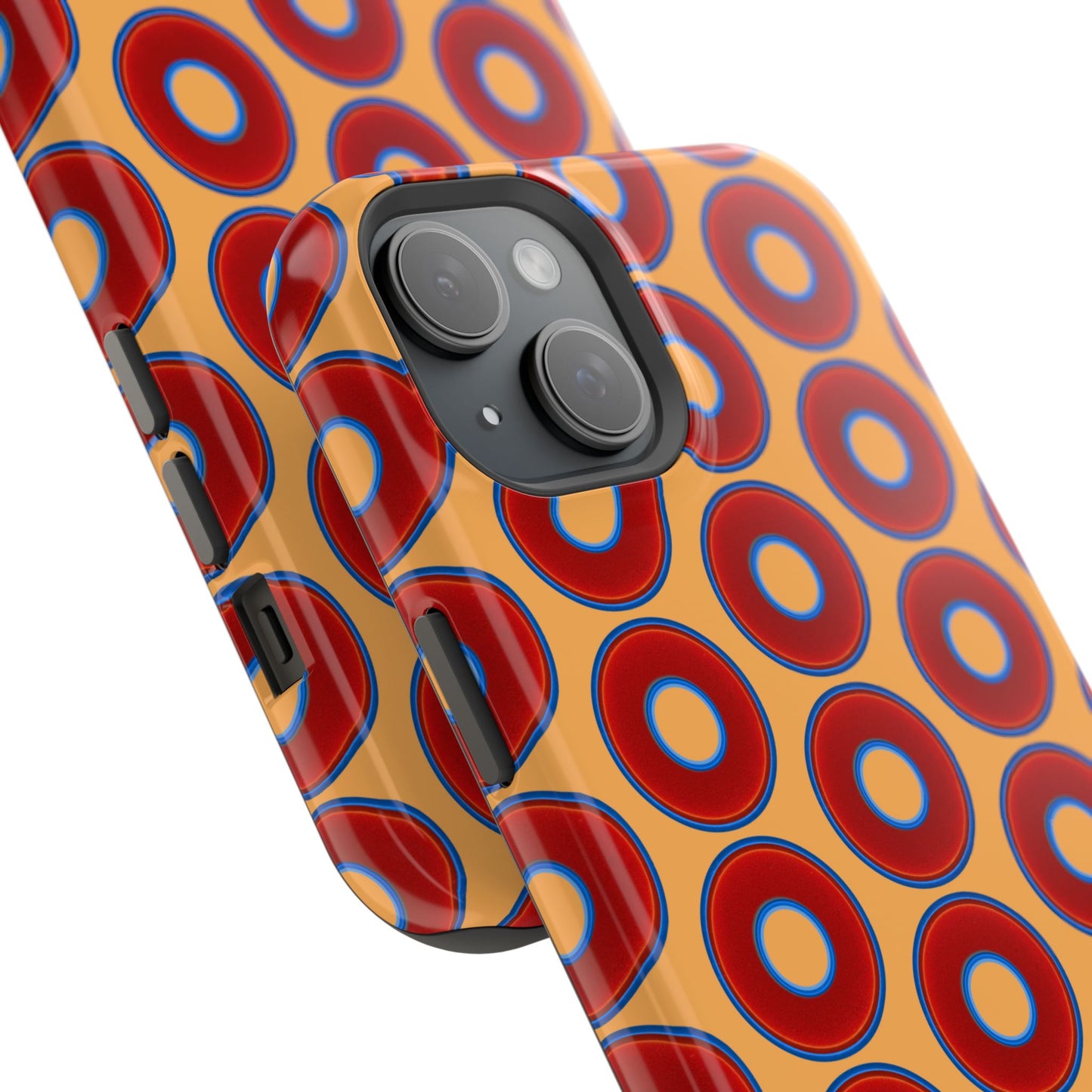 Magnetic Tough Donut Case - red vivid donut print w/creamsicle orange background