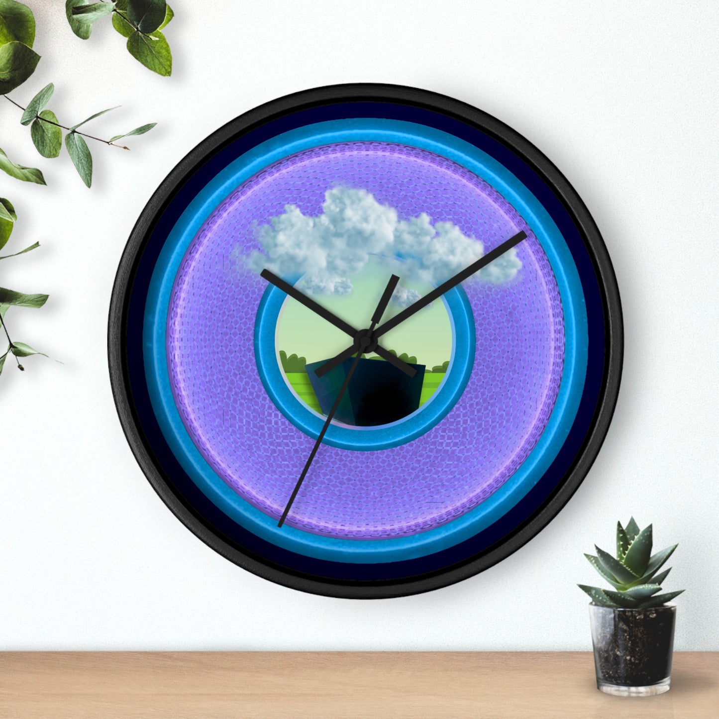 Lumpy Wall Clock - "Got Rhombus?" - variant 4 - light purple/light blue rustic donut w/midnight blue background