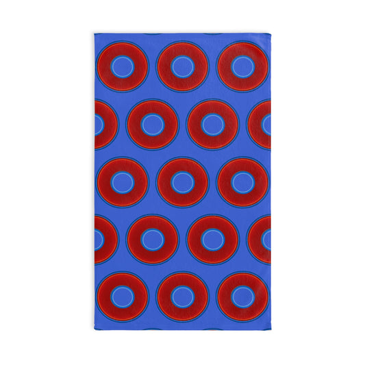 Lumpy Kitchen/Hand Towels - vivid red donuts w/royal blue background