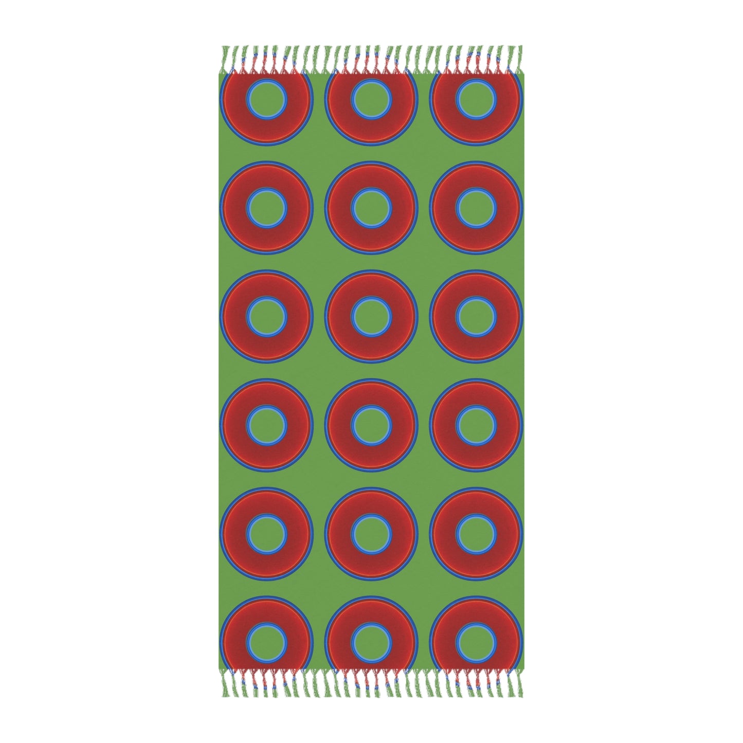 Oversized Lumpy Beach Towel - vivid red donuts w/light green background