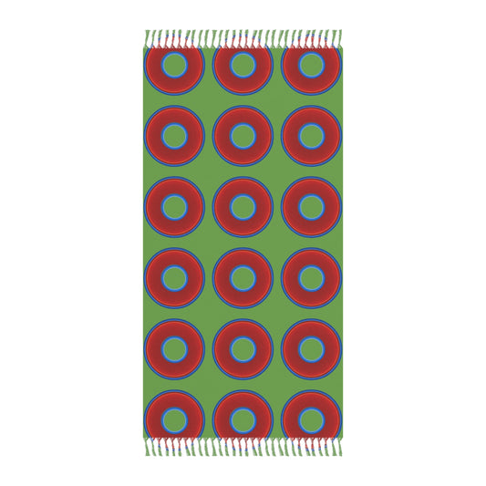 Oversized Lumpy Beach Towel - vivid red donuts w/light green background