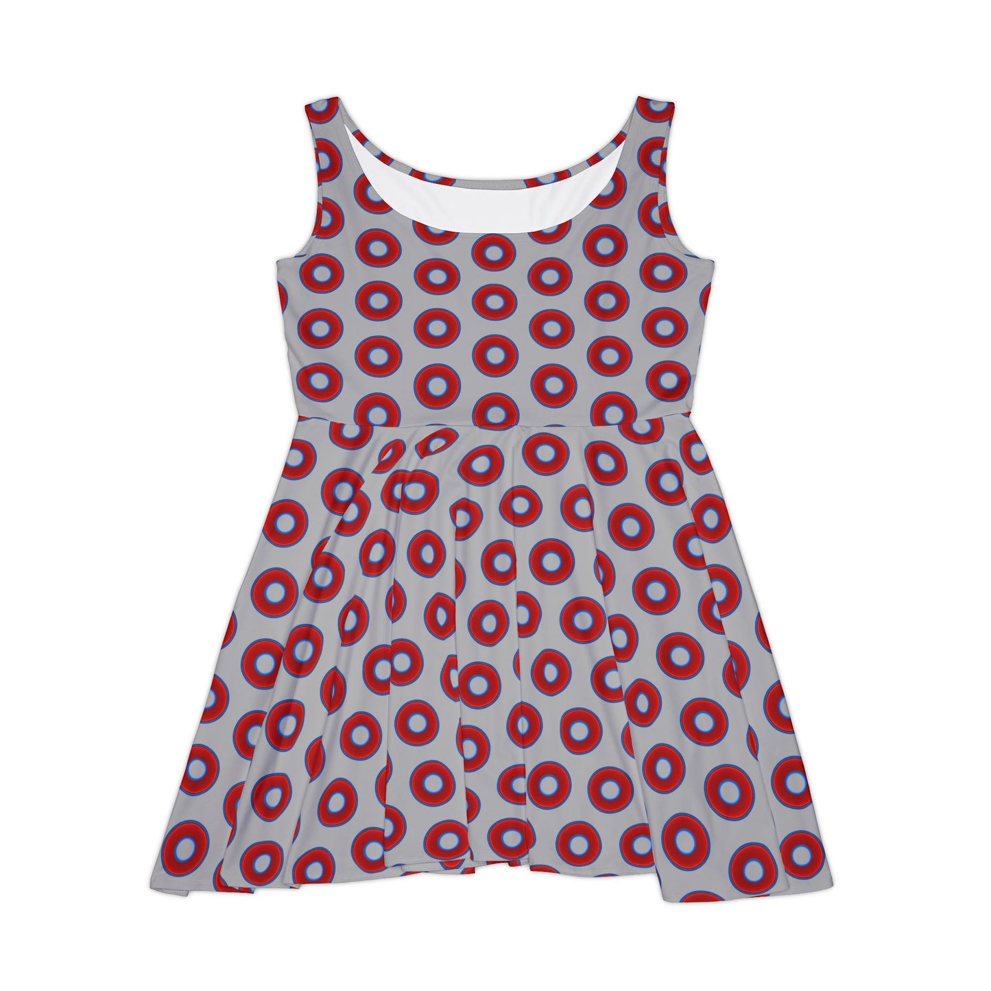Women's Skater Donut Dress - vivid red donut print w/light gray background