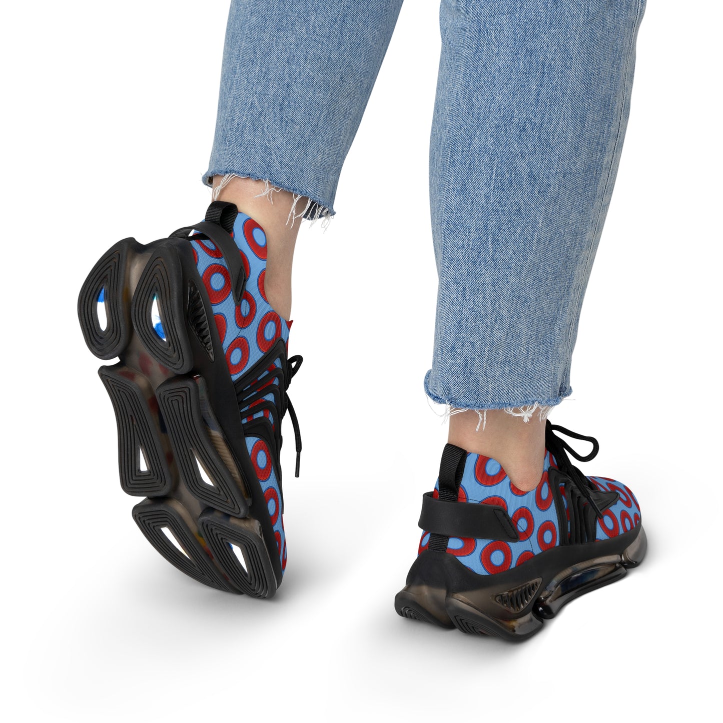 Women's Donut Kicks - red vivid donut print w/light blue background