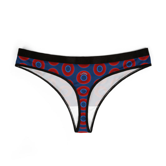 Lumpy Donut Thongs - red vivid donut print w/Atlantic blue background