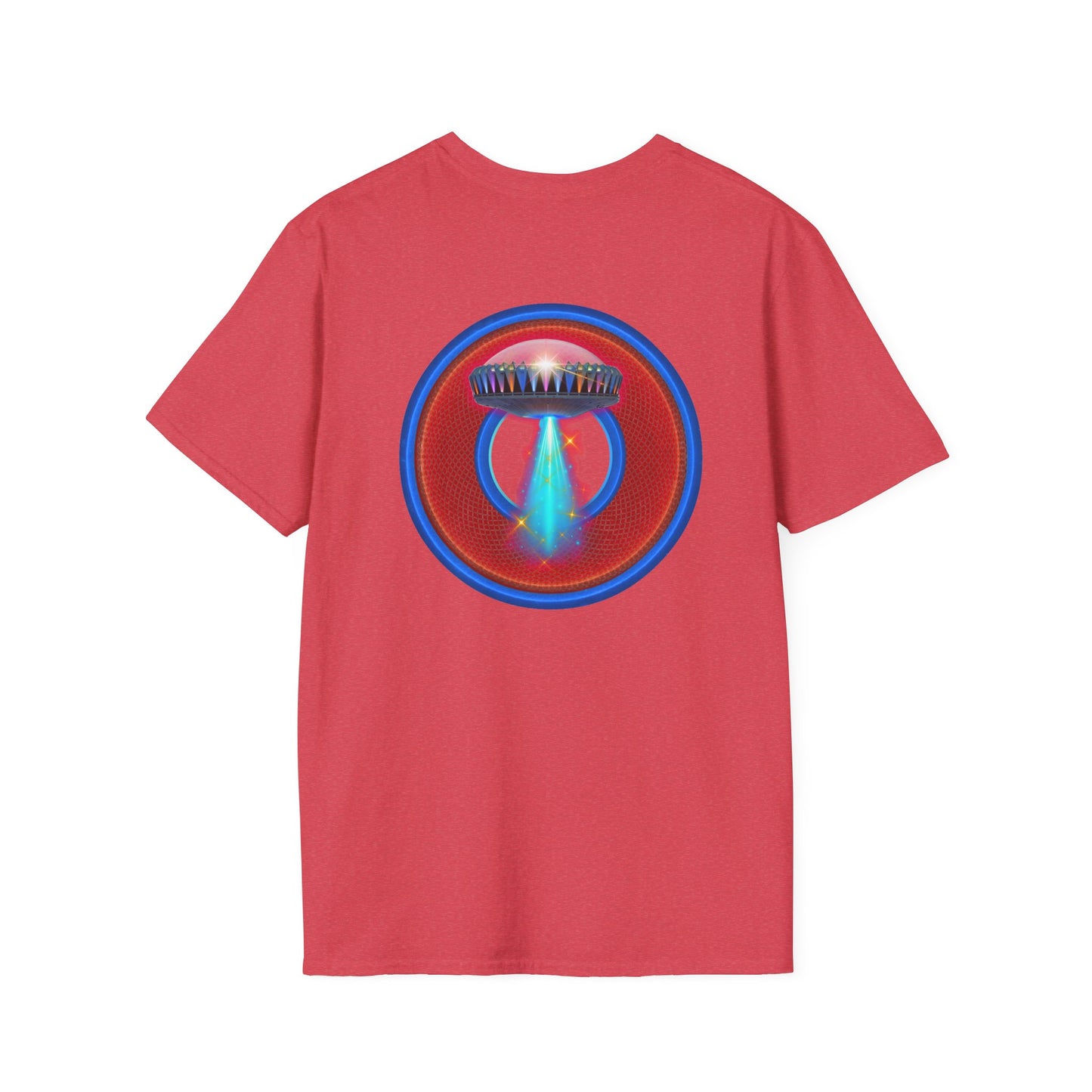 Classic Donut Tee - Unisex Soft-Style - "Donuts now Served on the Mothership" - red/blue donut