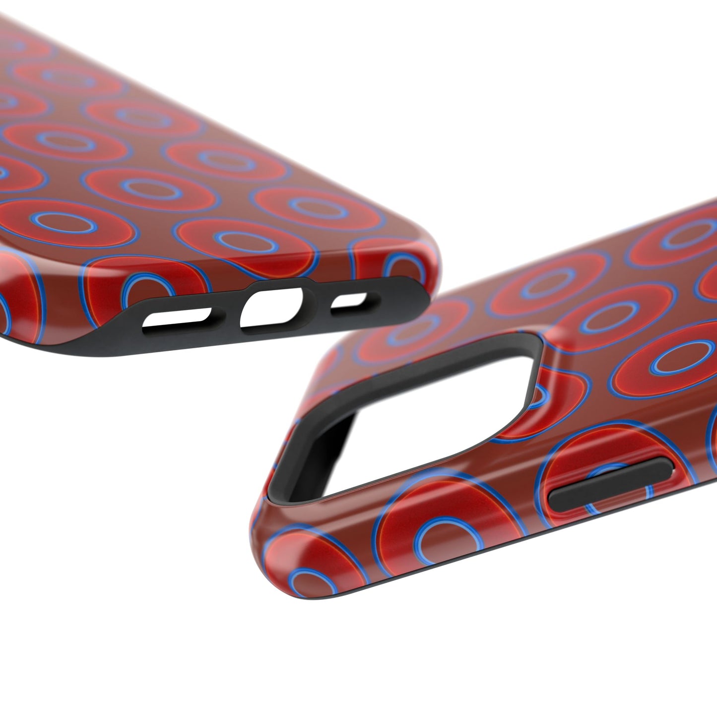 Impact-Resistant Lumpy Donut Case - red vivid donut print w/burnt umber background