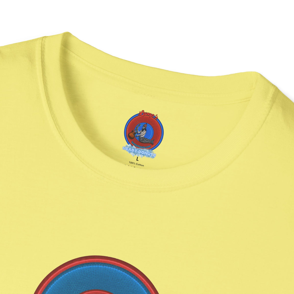 Classic Donut Tee - Unisex Soft-Style - "The Lumpy Donut" - variant 2 - blue/red donut