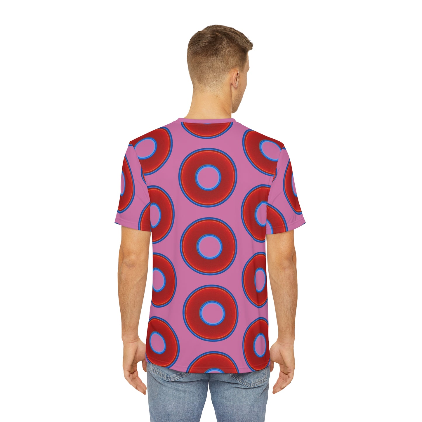 Multi-Beastie Giant Donut AOP Polyester Tee - red vivid donut print w/pink background