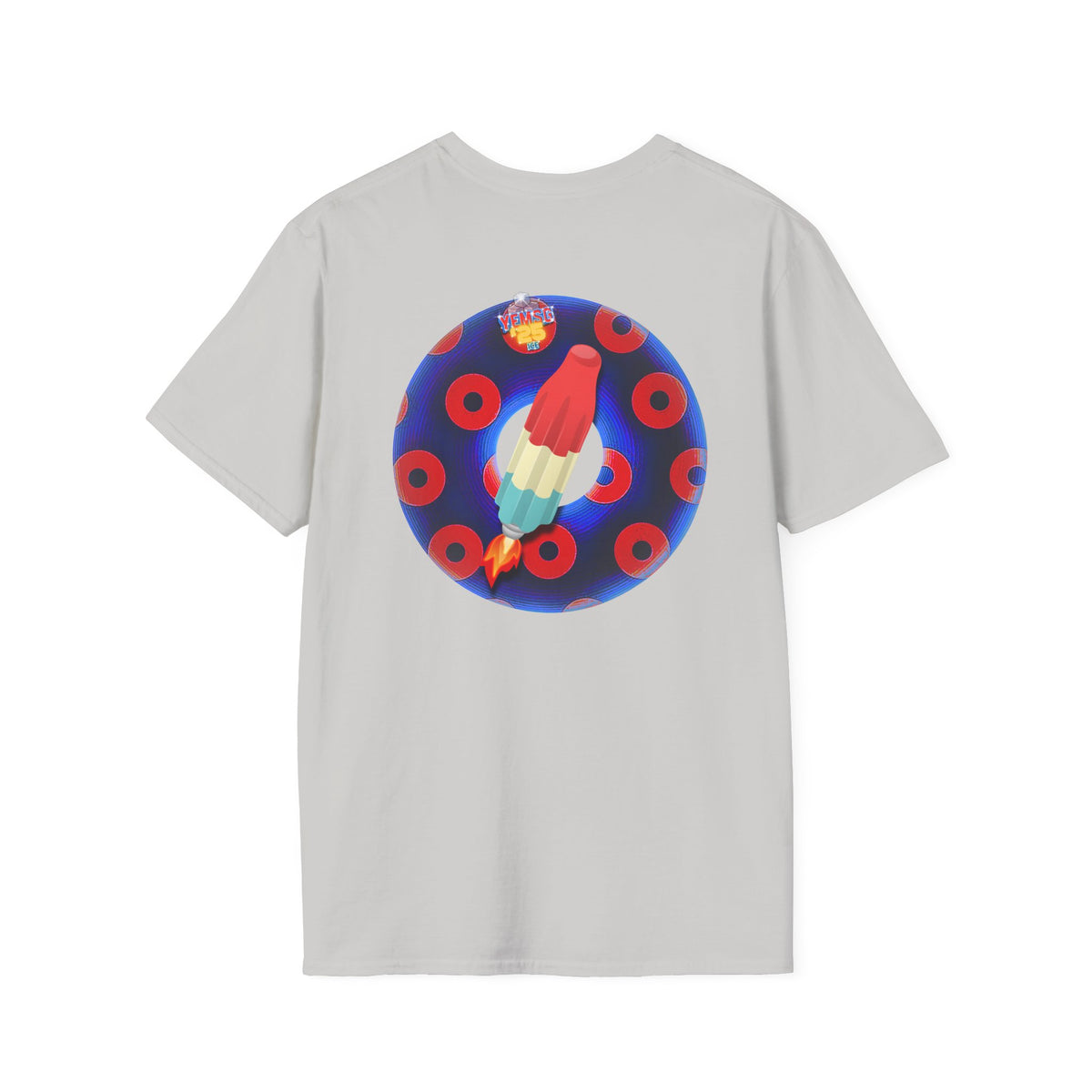 Classic Donut Tee - Unisex Soft-Style - "Blow this Popsicle Stand" - blue/red paradox bomb pop donut - variant 3