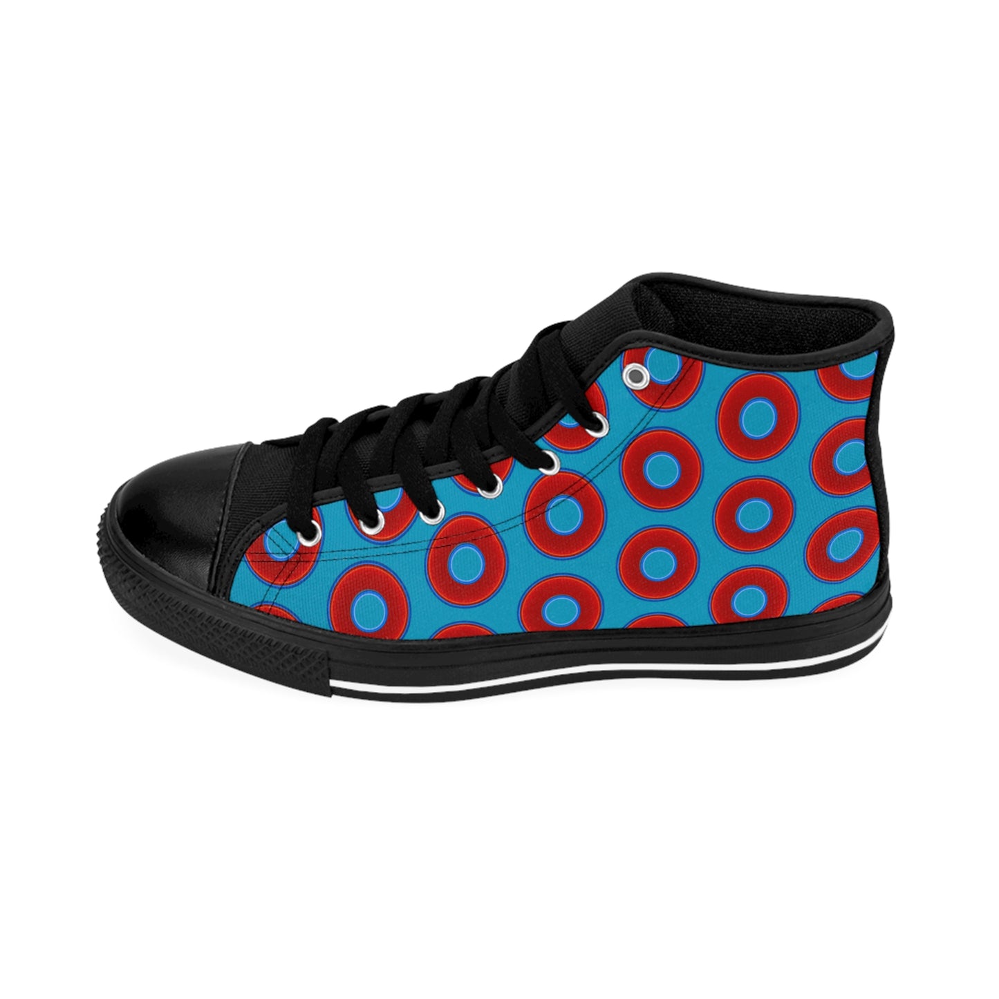 Cushiony Convectors - High Tops - red vivid donuts w/aquamarine blue background