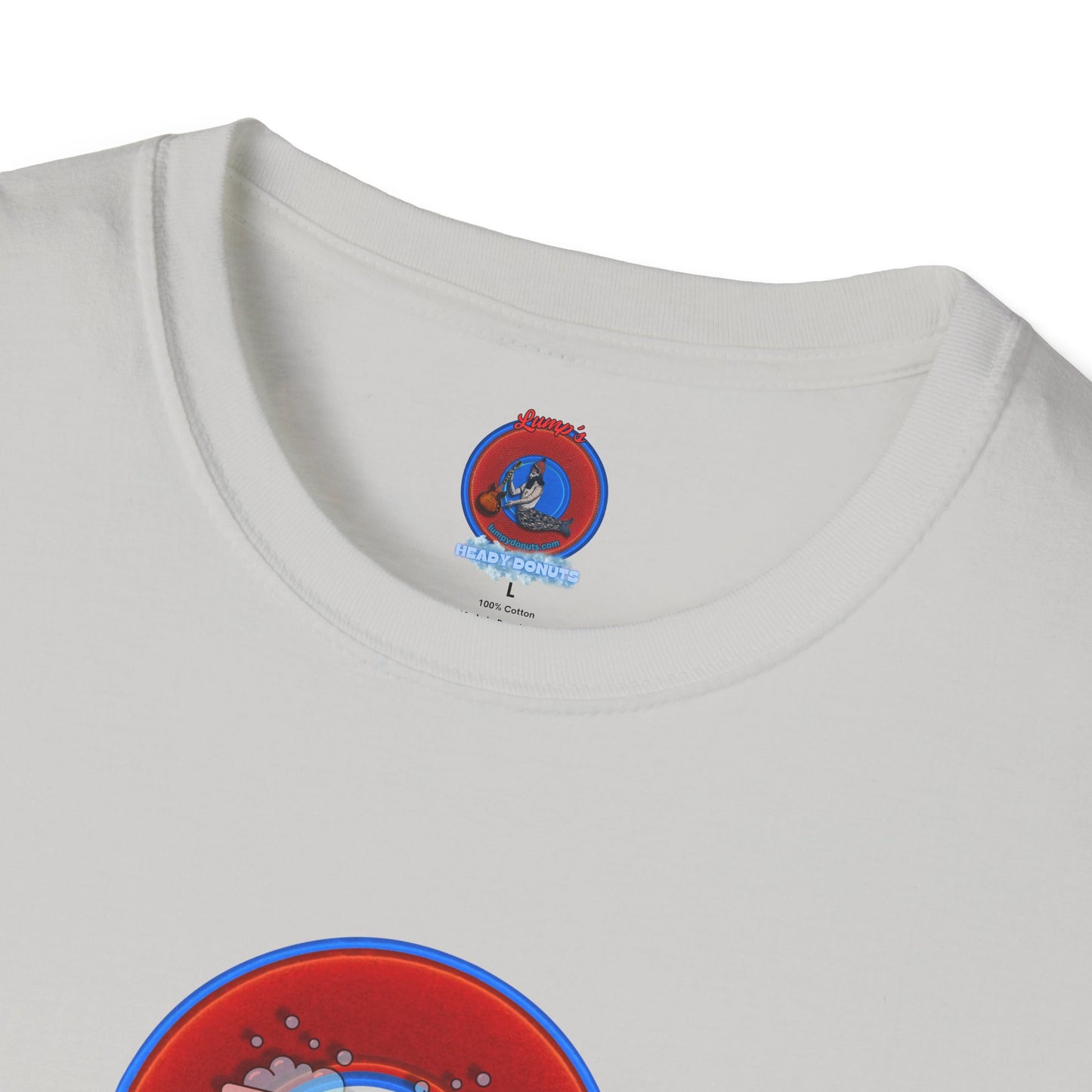 Classic Donut Tee - Unisex Soft-Style - "Rubber Ducky Bath Time Donut" - vivid red/blue donut - w/bathtub - variant 2