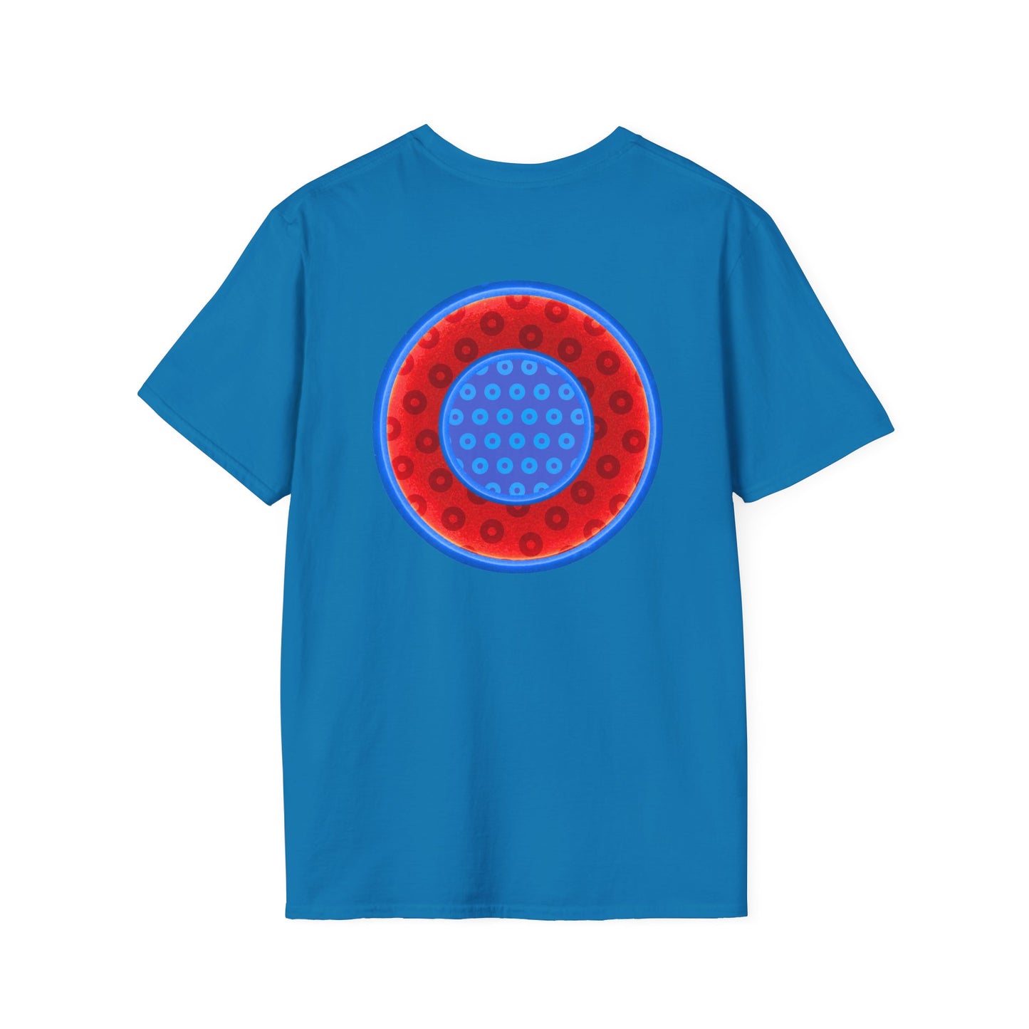 Classic Donut Tee - Unisex Soft-Style - "All You Can Eat Donut Platter" - red/blue paradoxical donuts