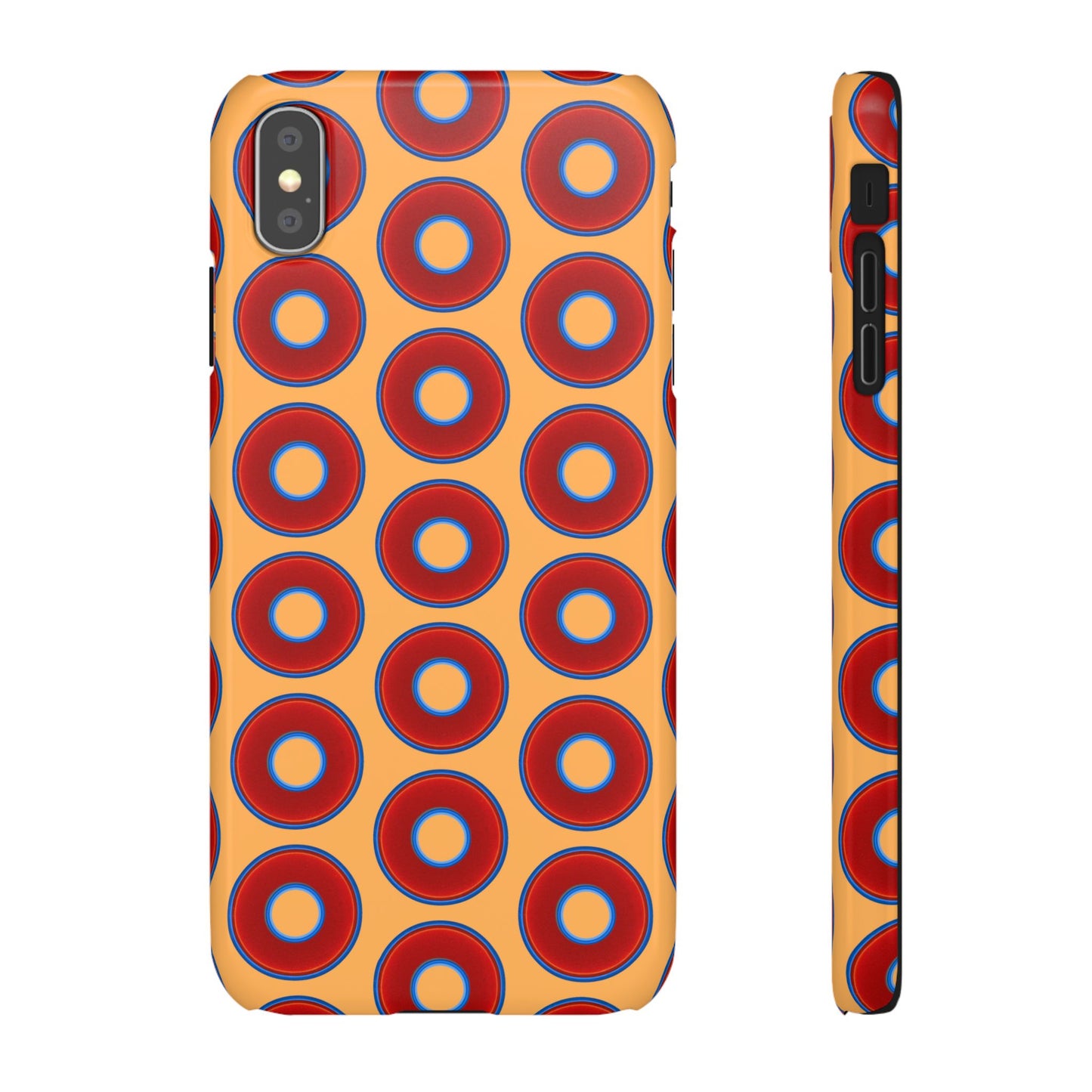 Lumpy Donut Snap Case - red vivid donut print w/creamcicle orange background