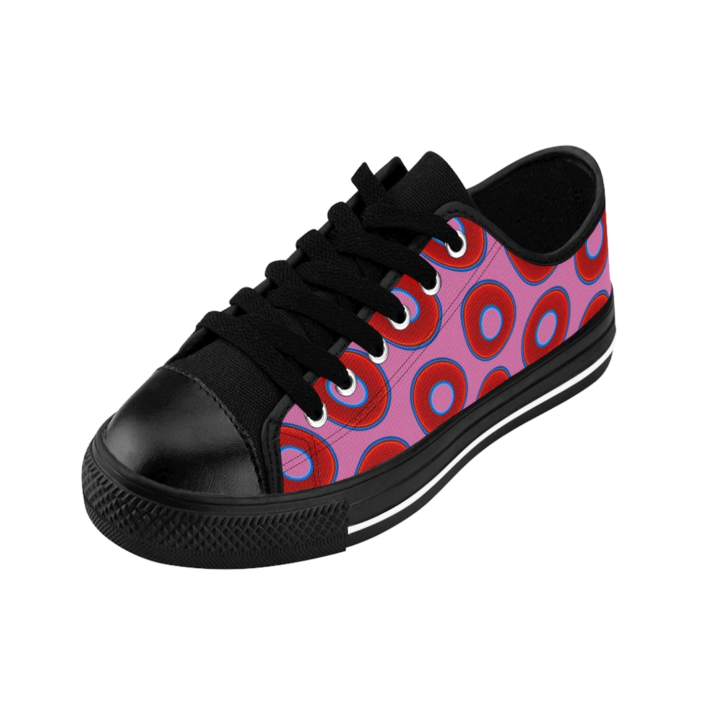 Women's Cushiony Convectors - Low Top - large red vivid donut print w/pink background
