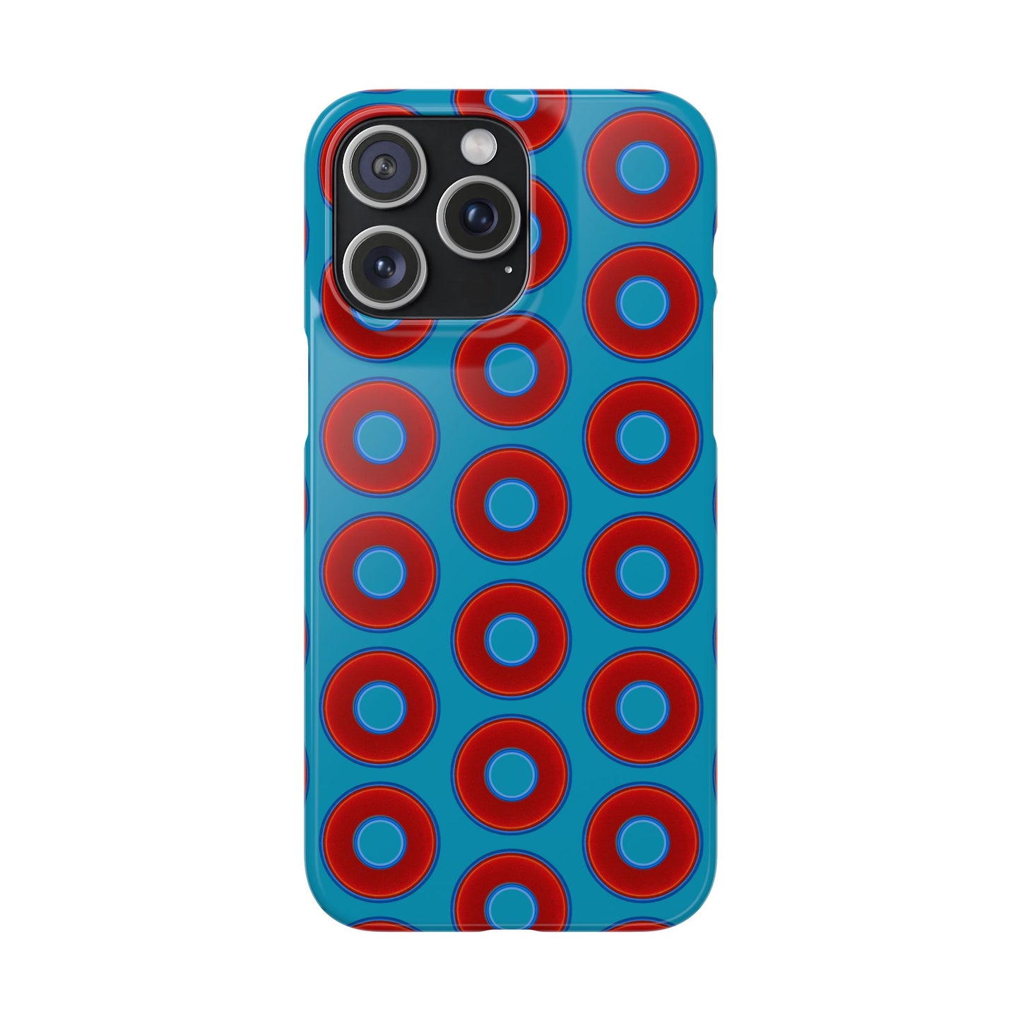 Lumpy Donut Snap Case - red vivid donut print w/aquamarine blue background