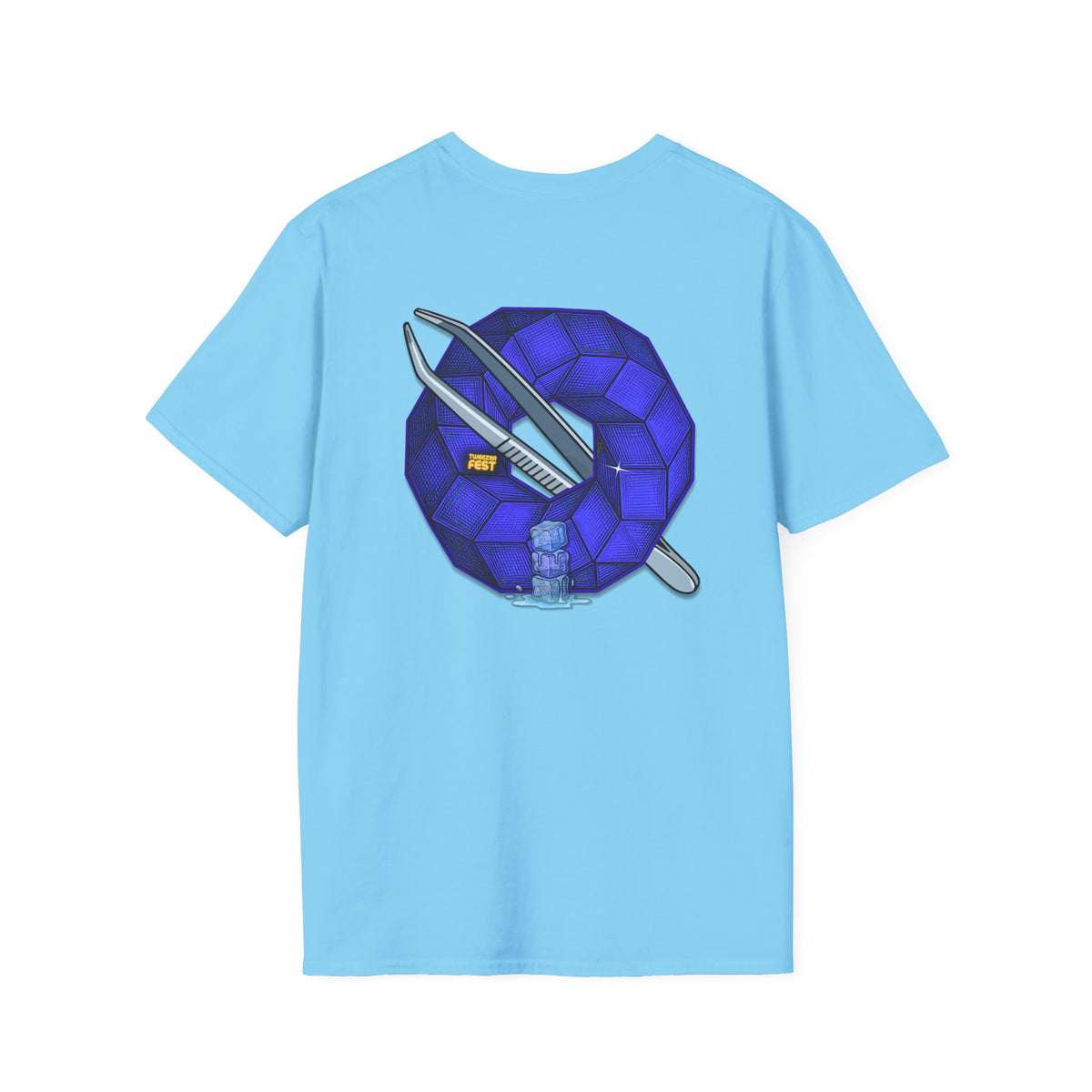 Classic Donut Tee - Unisex Soft-Style - "The Teasing Festivus Donut" - blue rustic cubed donut