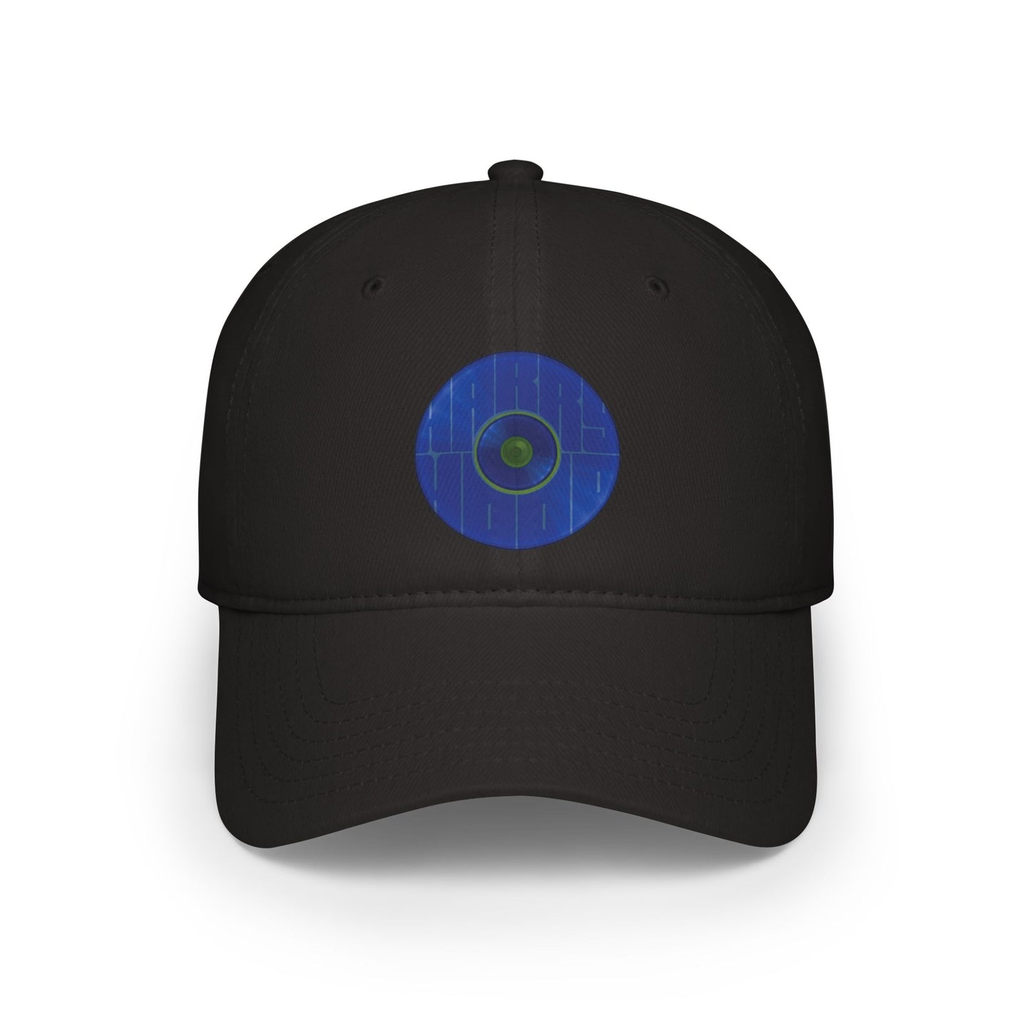 Lumpy Donut Baseball Cap - "Harry Hoodlum Donut Cap" - variant 5 - vivid dark blue donut w/words