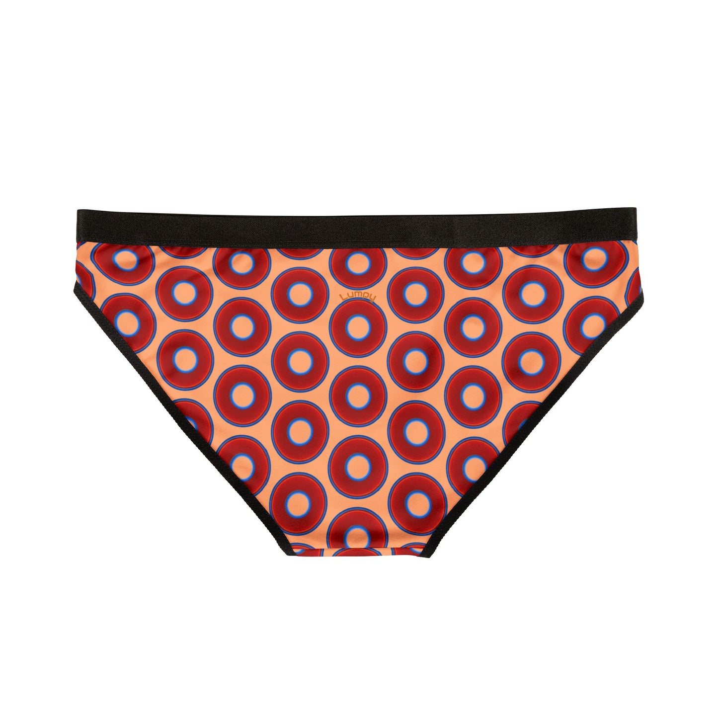 Lumpy Donut Underwear - vivid red donut print w/peach background