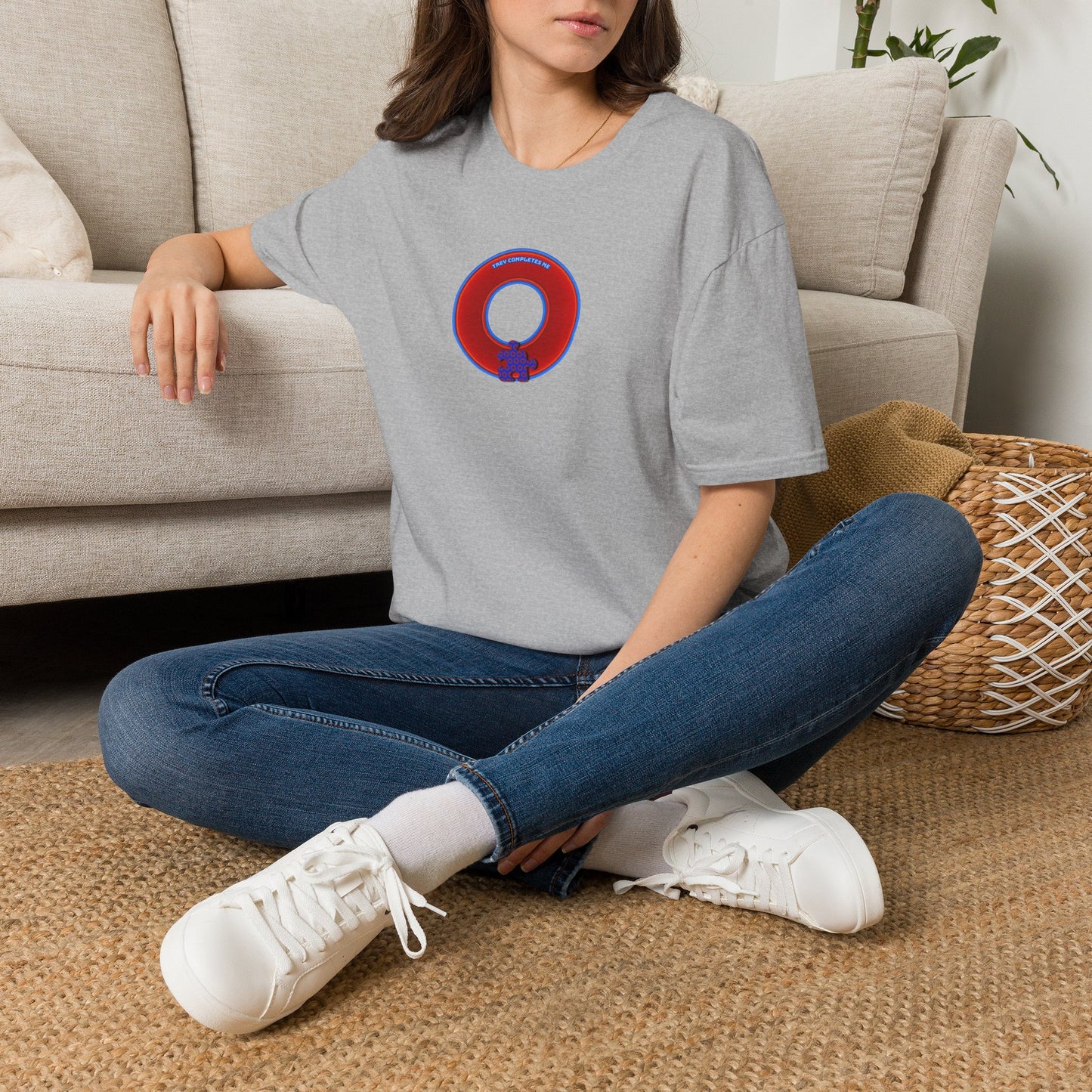 Classic Donut Tee - Unisex Soft-Style - "Trey's Completed Donut" - vivid red/blue donut