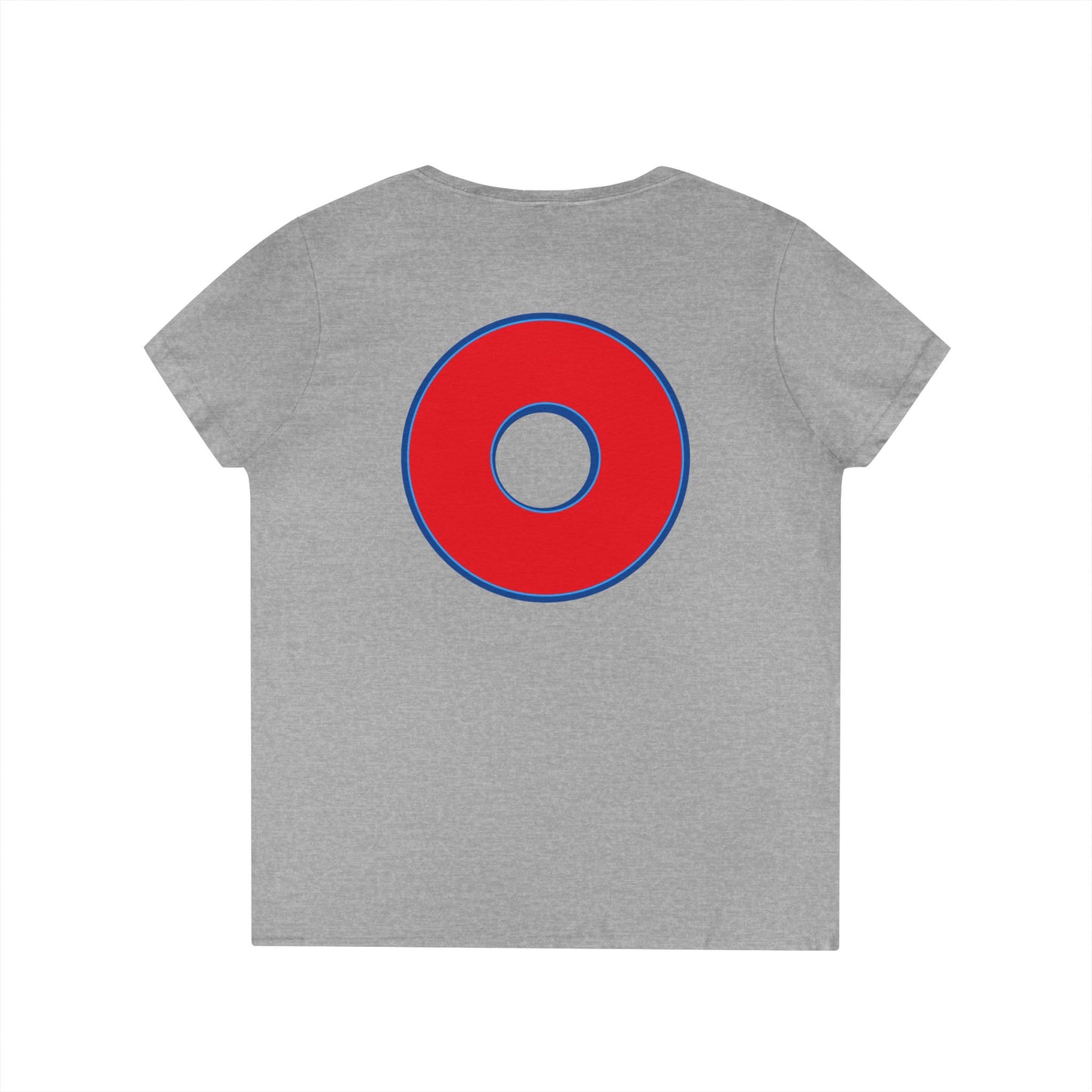 Women's Donut V-Neck Tee - "Red Philly Special" - plain red donuts w/blue outline