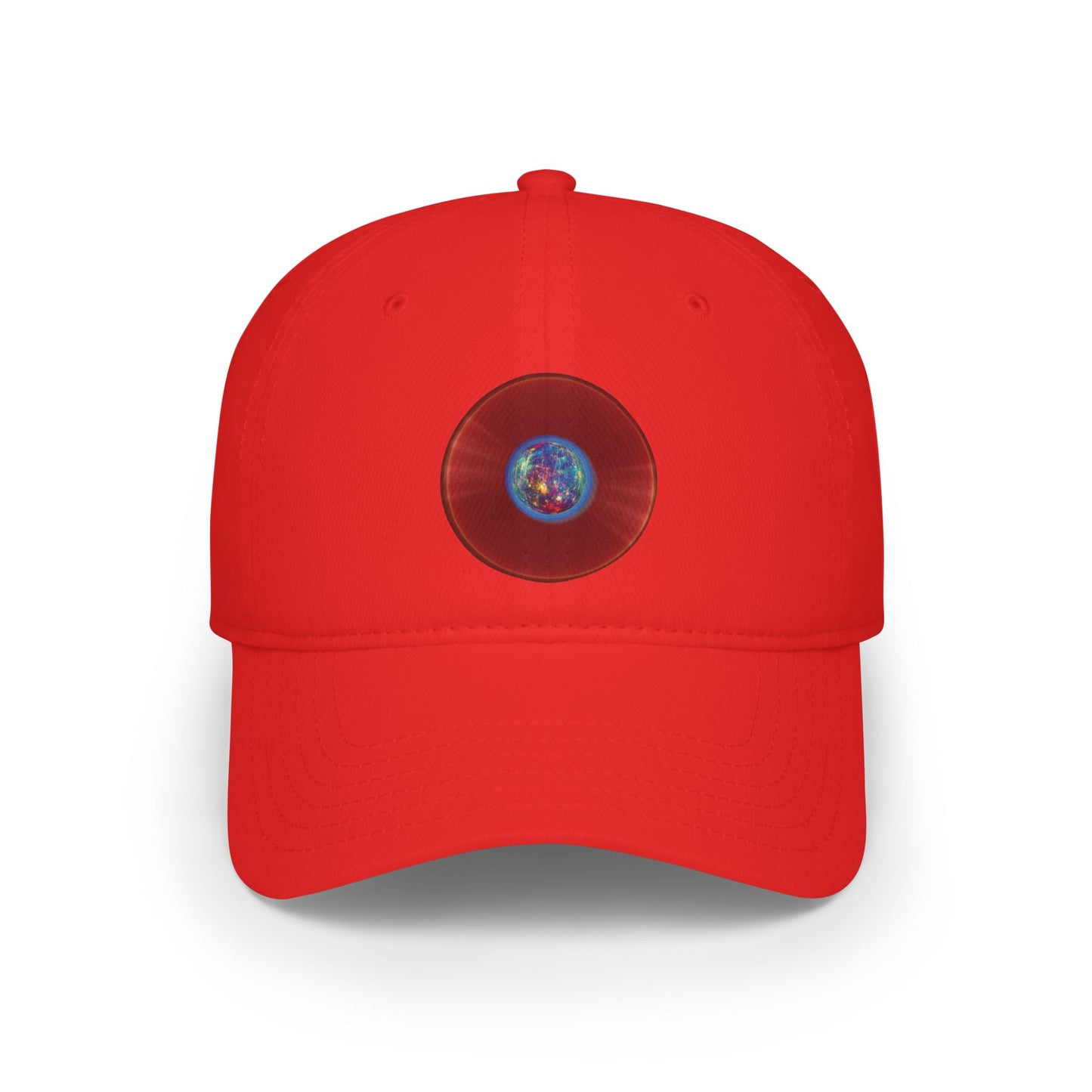 Lumpy Donut Baseball Cap - "Donut of the Gods" - variant 1 - vivid red record donut w/