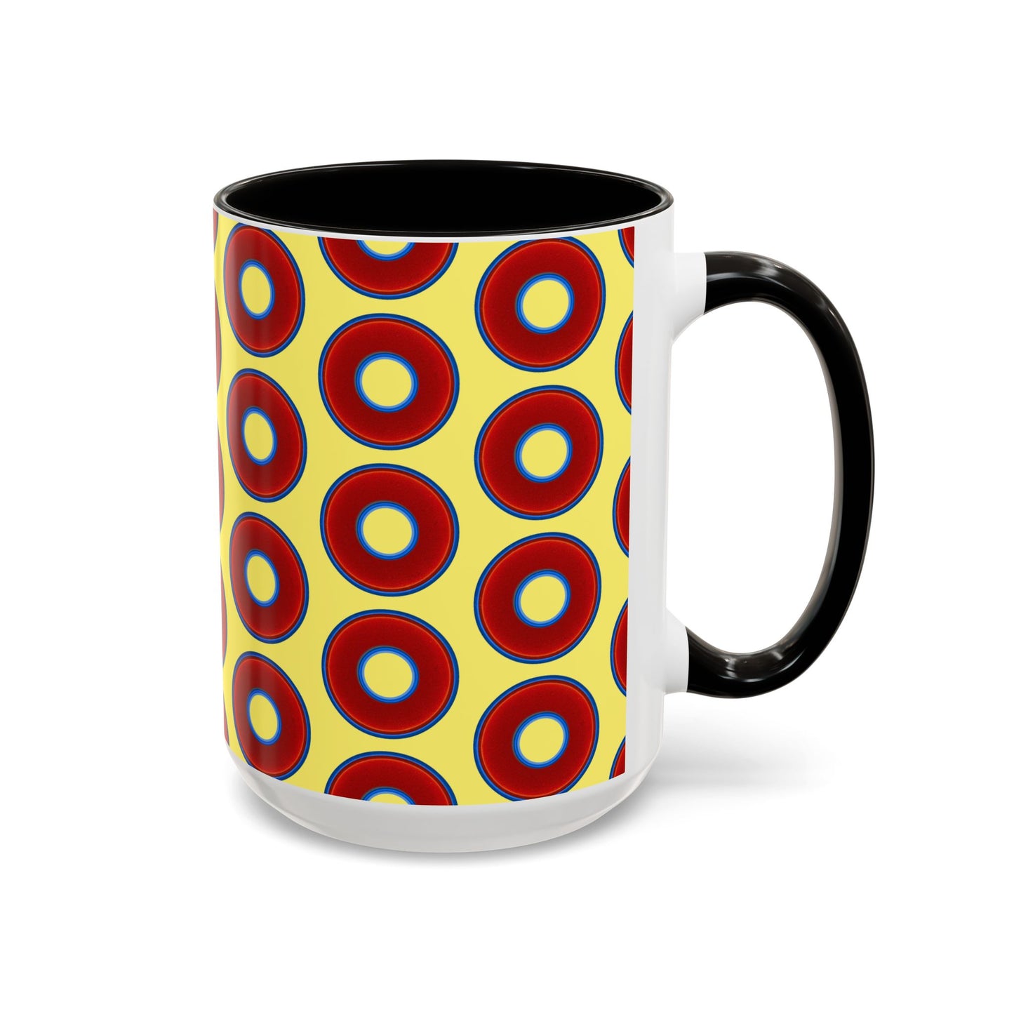 Lump's Grumpy Coffee Mug - vivid red donuts w/yellow background
