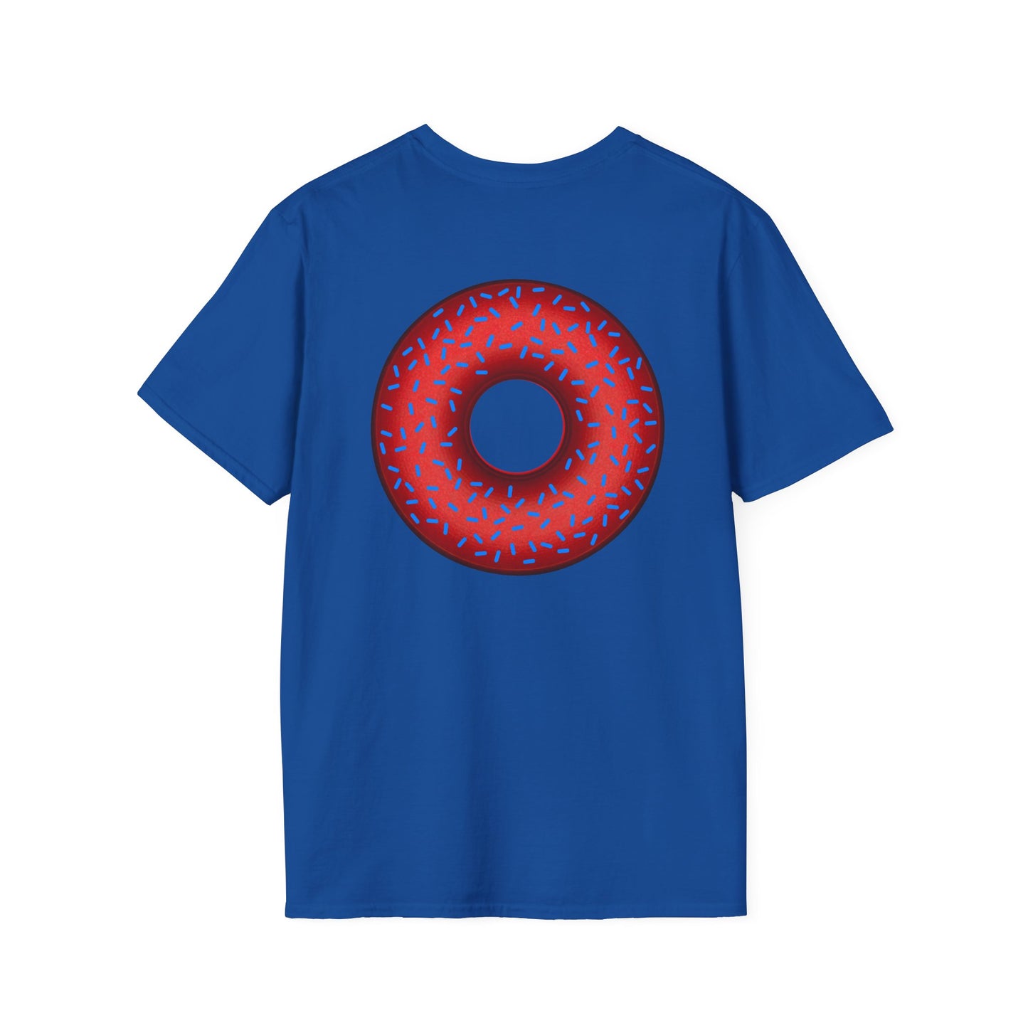 Classic Donut Tee - Unisex Soft-Style - "Plain Plump Donut w/" - plump red donut w/blue sprinkles