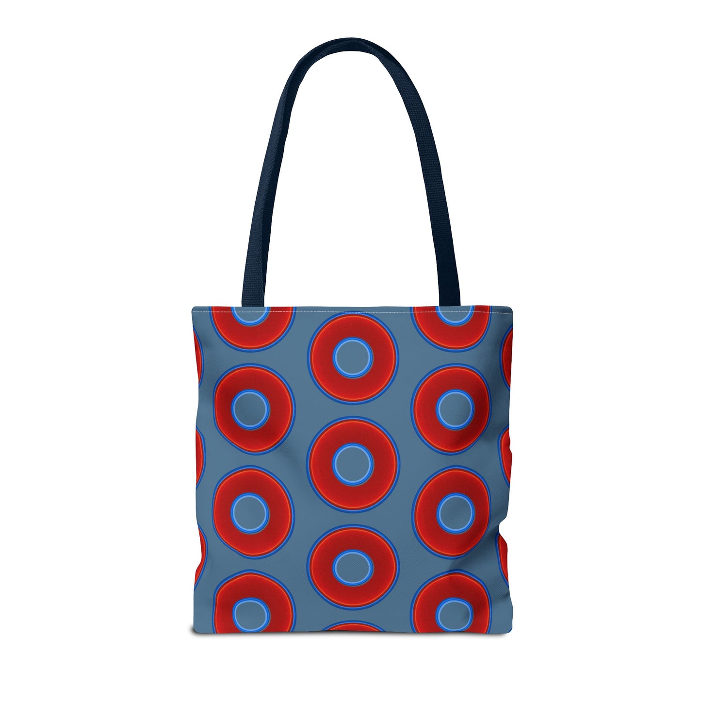 Lumpy Beach/Tote Bag - red vivid donuts w/steel blue background