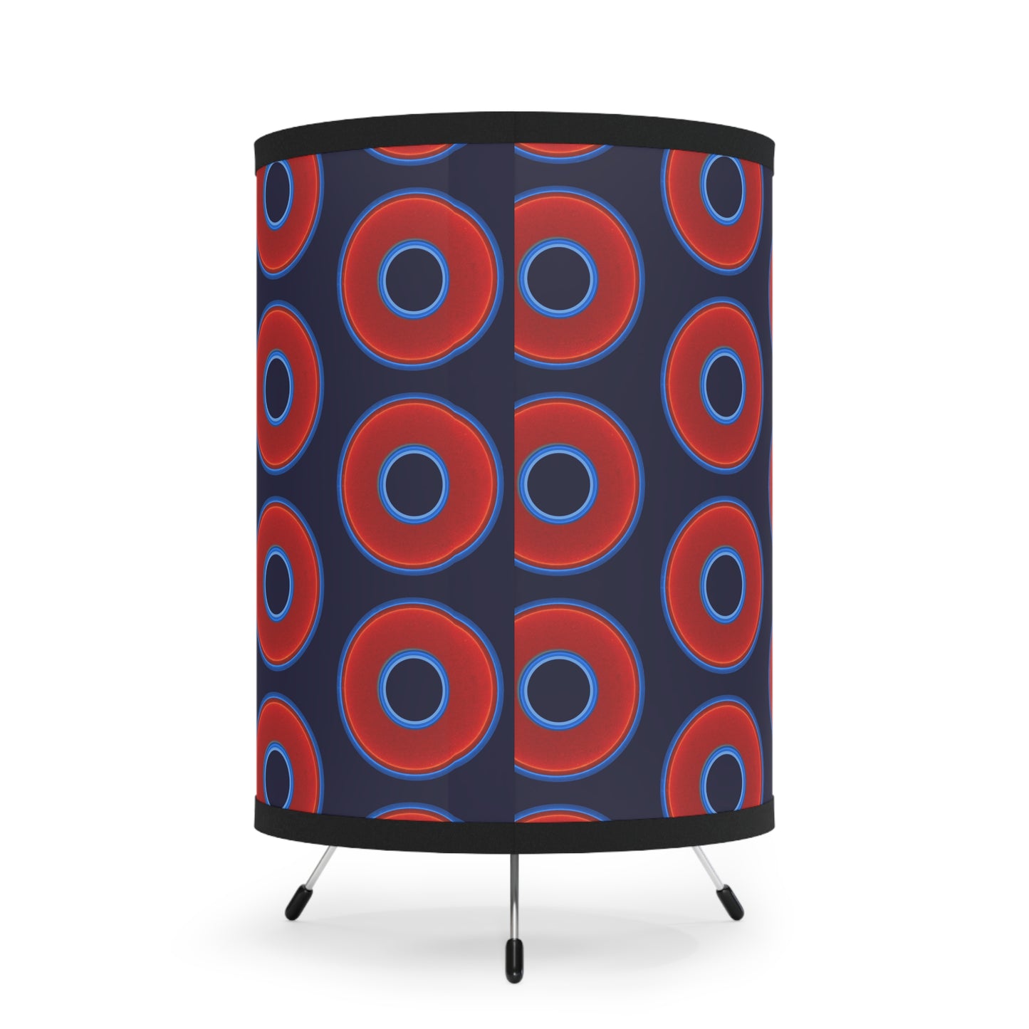 Lumpy Tripod Donut Lamp - vivid red donuts w/midnight blue background