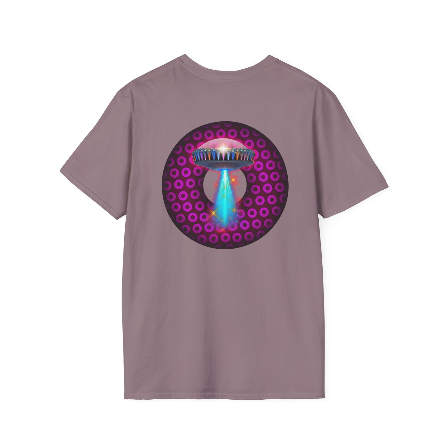 Coffee Traders Tee - Unisex Soft-Style - "Blastoff " - paradoxical donuts - variant 2 - logo front/mothership back