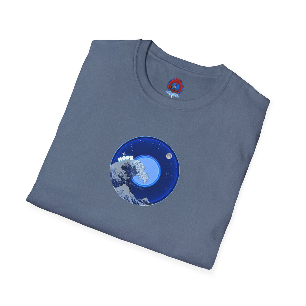 Classic Donut Tee - Unisex Soft-Style - "The Hopeful Waving Donut" - variant 2 - vivid blue donut