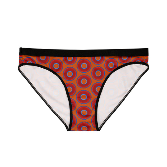 Lumpy Donut Underwear - vivid red donut print w/dark orange background