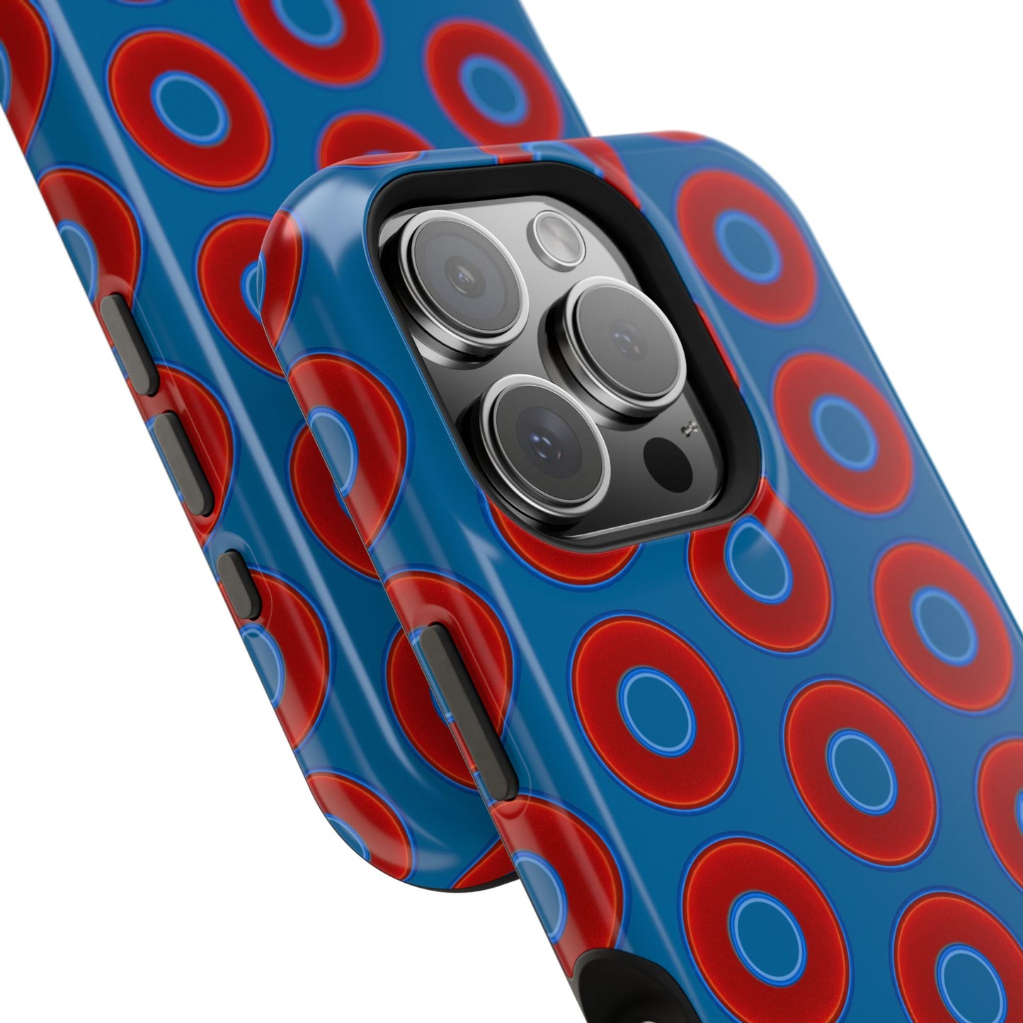 Impact-Resistant Lumpy Donut Case - red vivid donut print w/wavy navy background