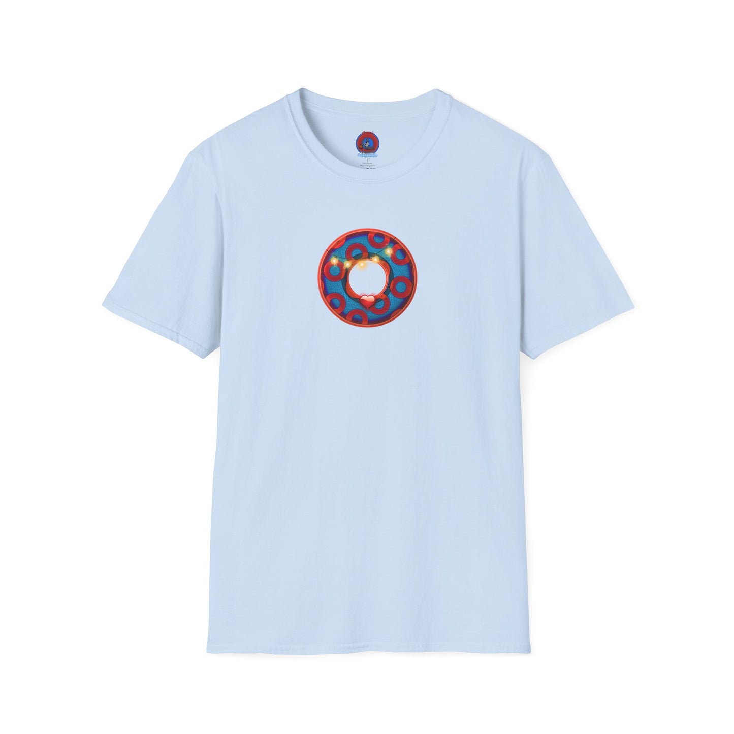 Classic Donut Tee - Unisex Soft-Style - "MORE Donuts Please" - rustic dark blue/red paradox donut - variant 1