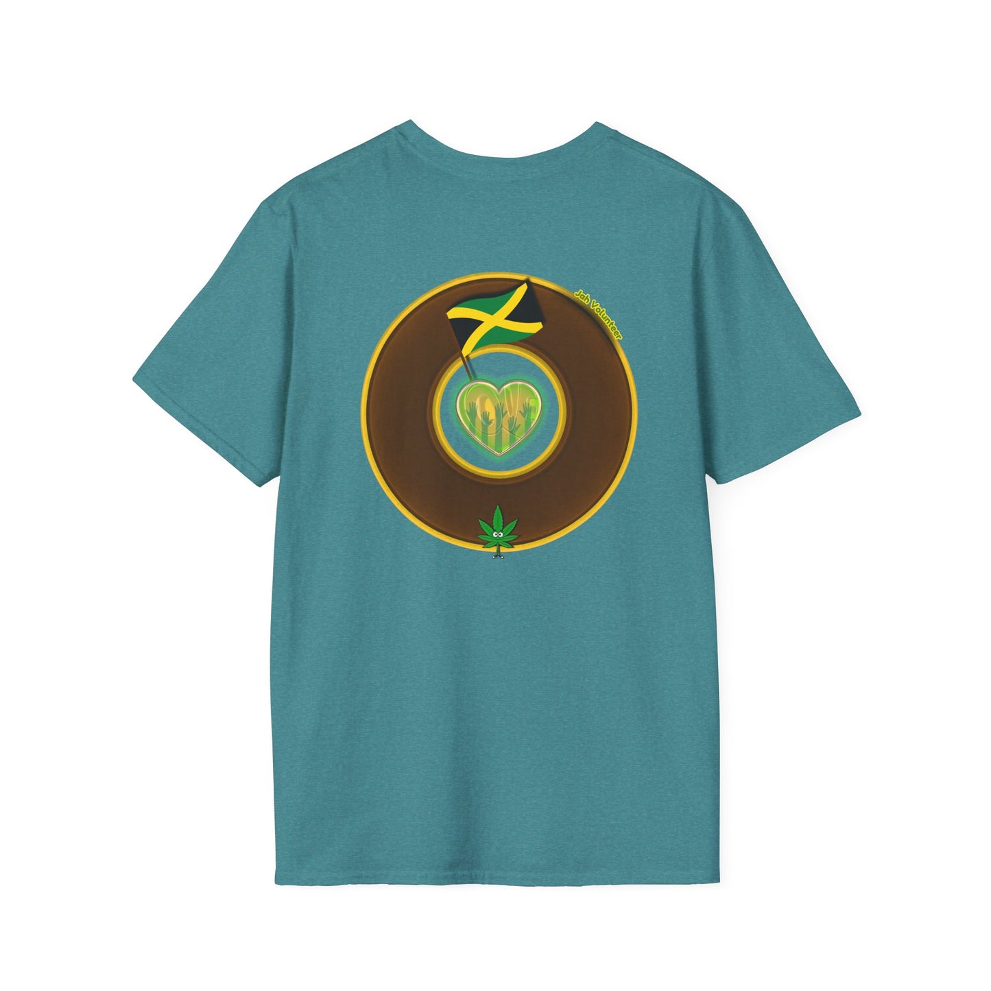 Classic Donut Tee - Unisex Soft-Style - "Jah Volunteers Protect Jah Love... and donuts!" - vivid brown/gold donut
