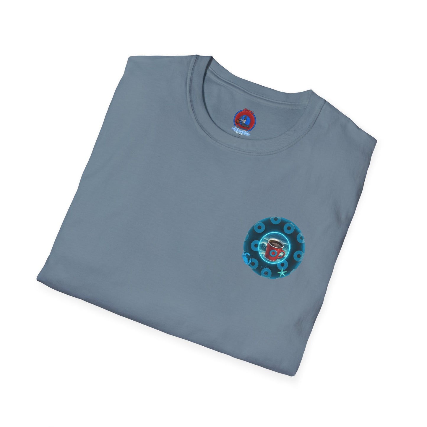 Classic Donut Tee - Unisex Soft-Style - "The Leaky Cup" - paradoxical blue/teal ocean donut -