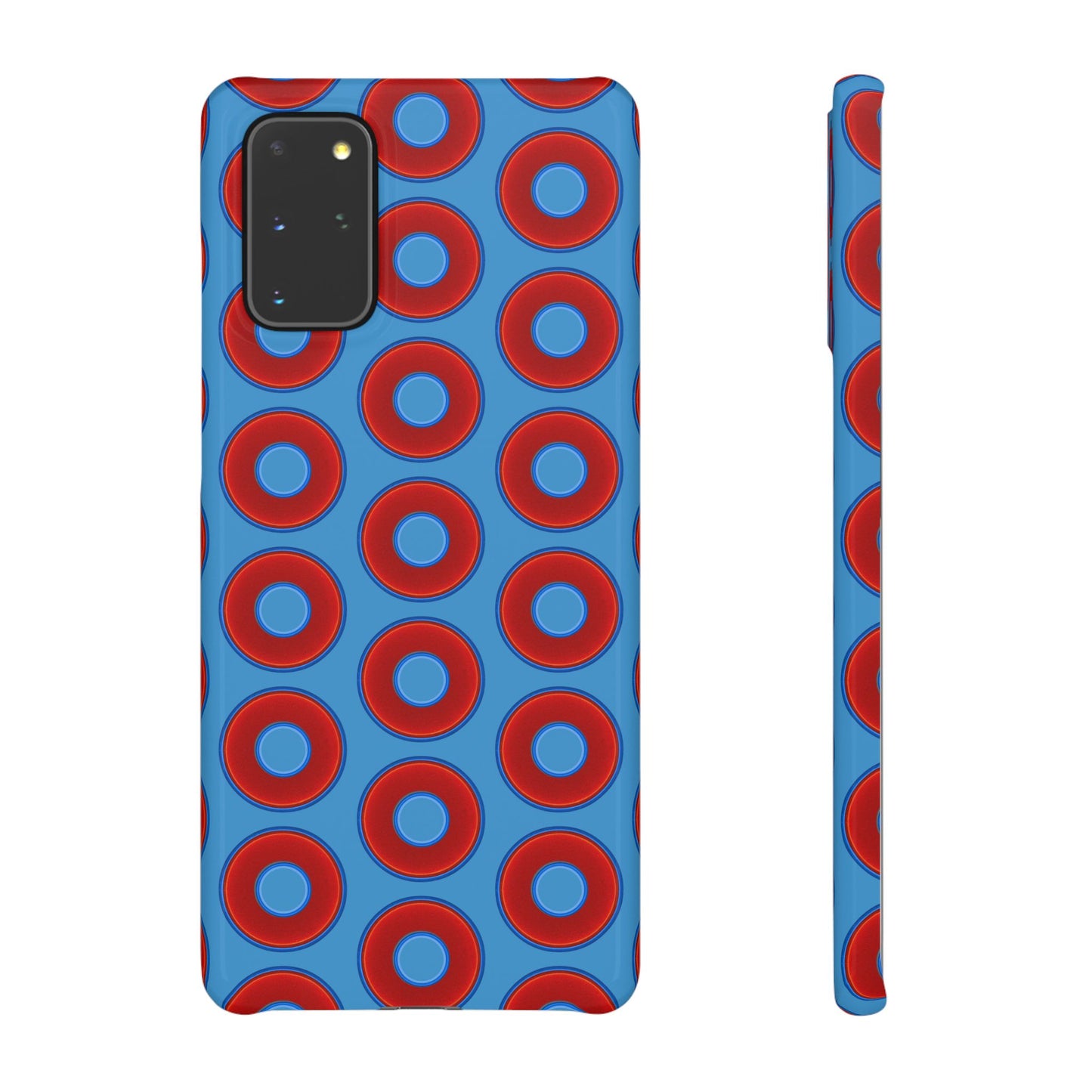 Lumpy Donut Snap Case - red vivid donut print w/light steel blue background
